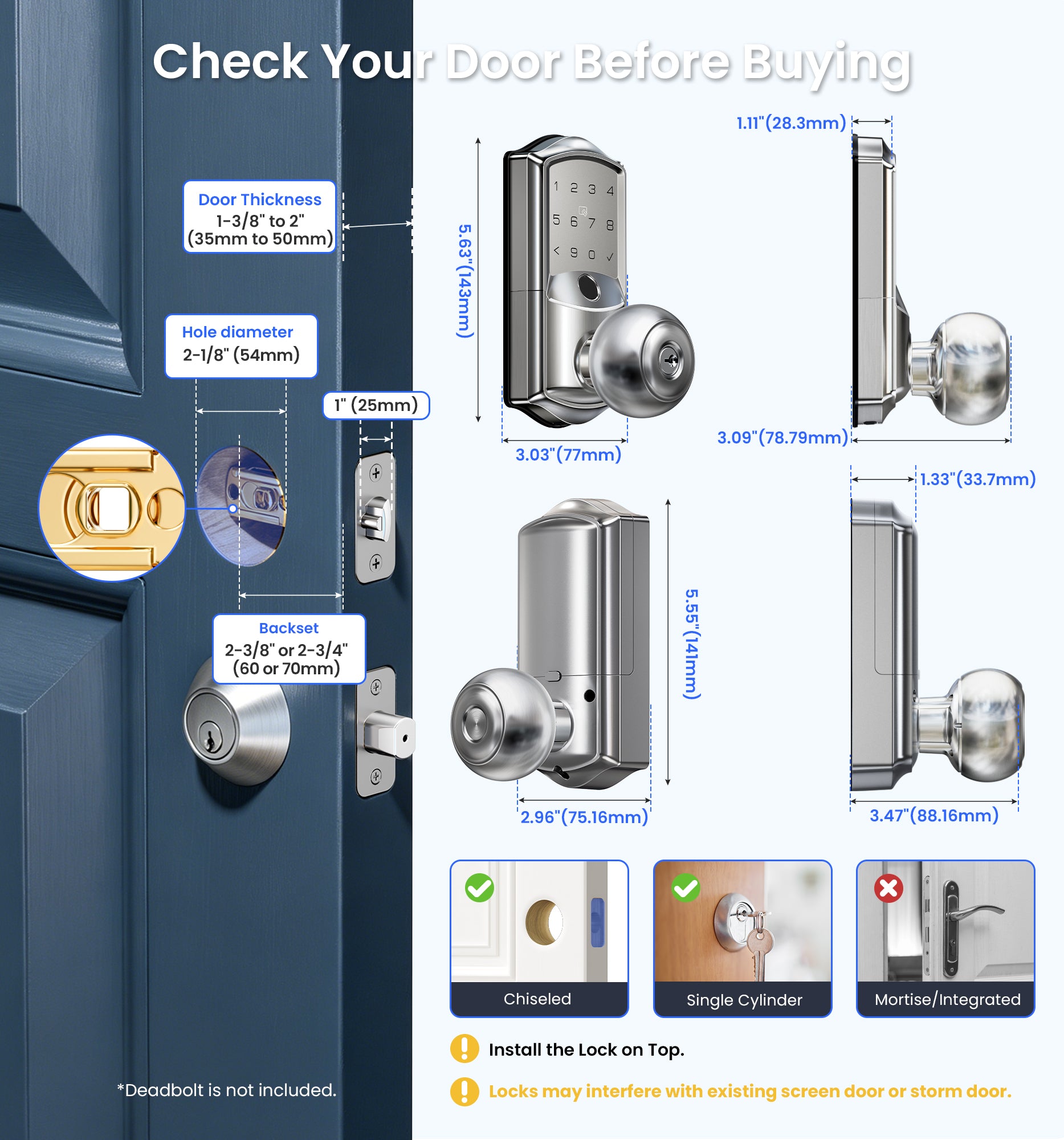 Veise VE028 Built-in Wi-Fi Smart Lock with Knob