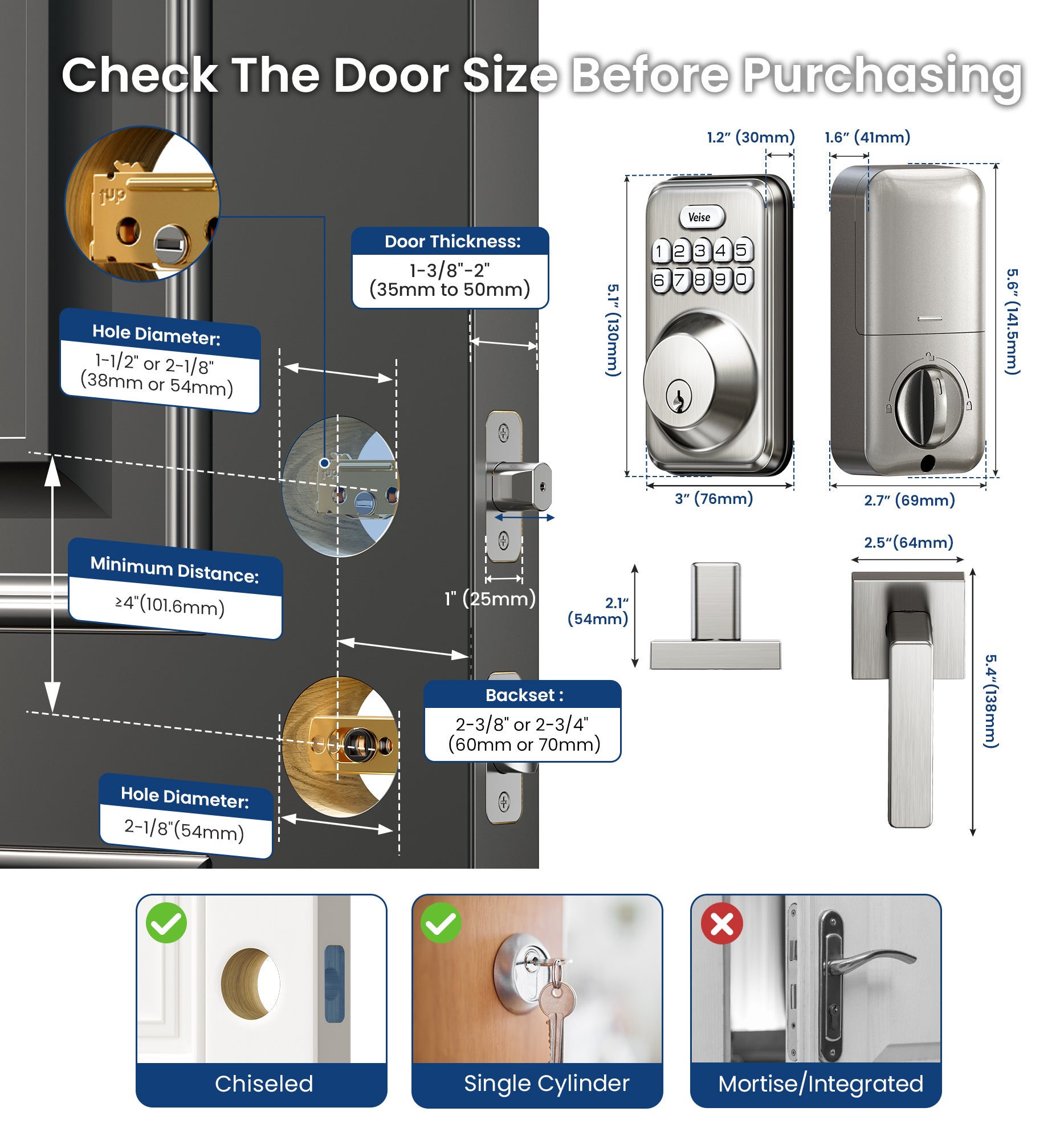 Veise DK01-B Keypad Deadbolt with 2 Lever Handles