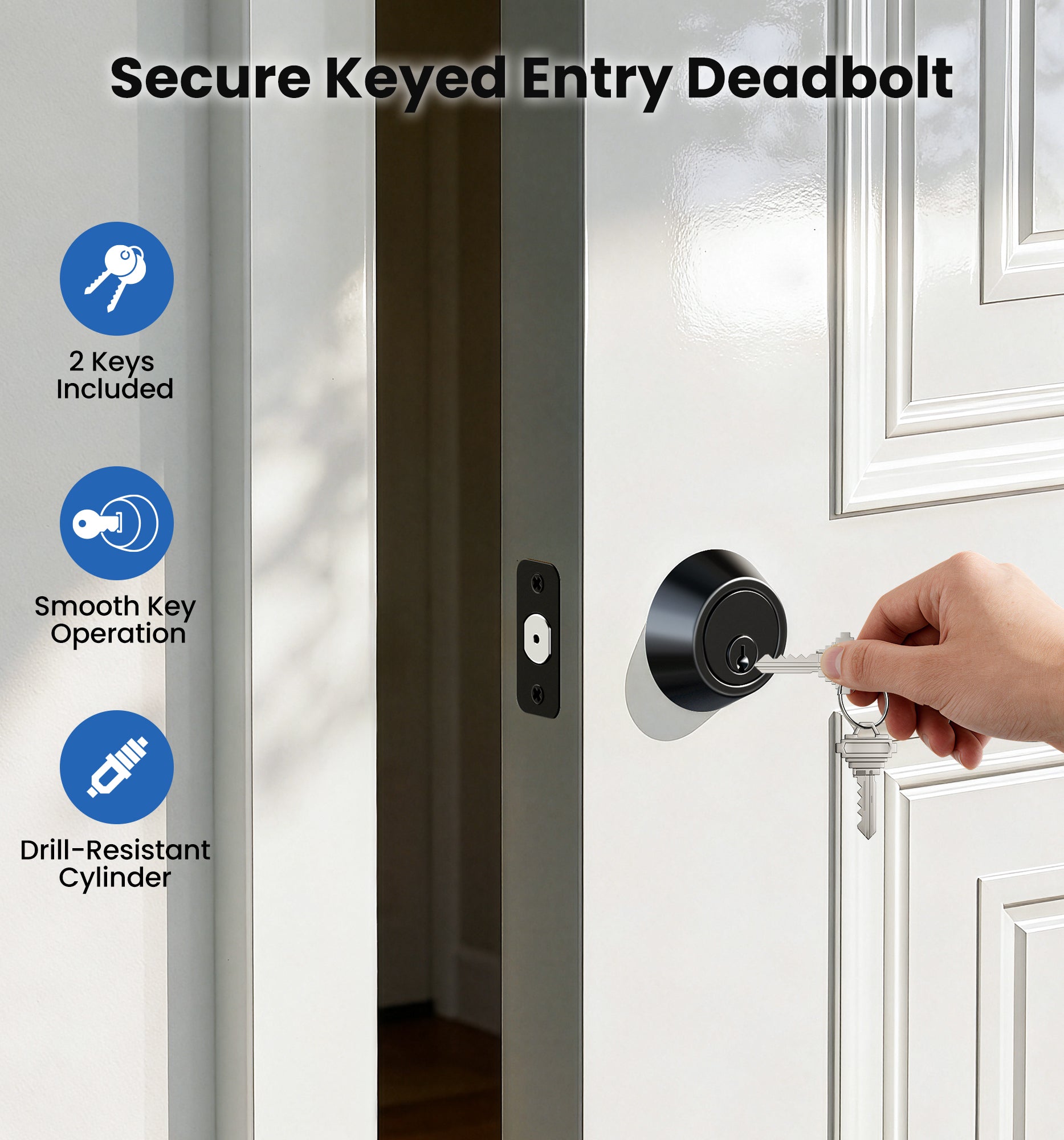 Veise D01 Deadbolt Lock, Single Cylinder Front Door Lock