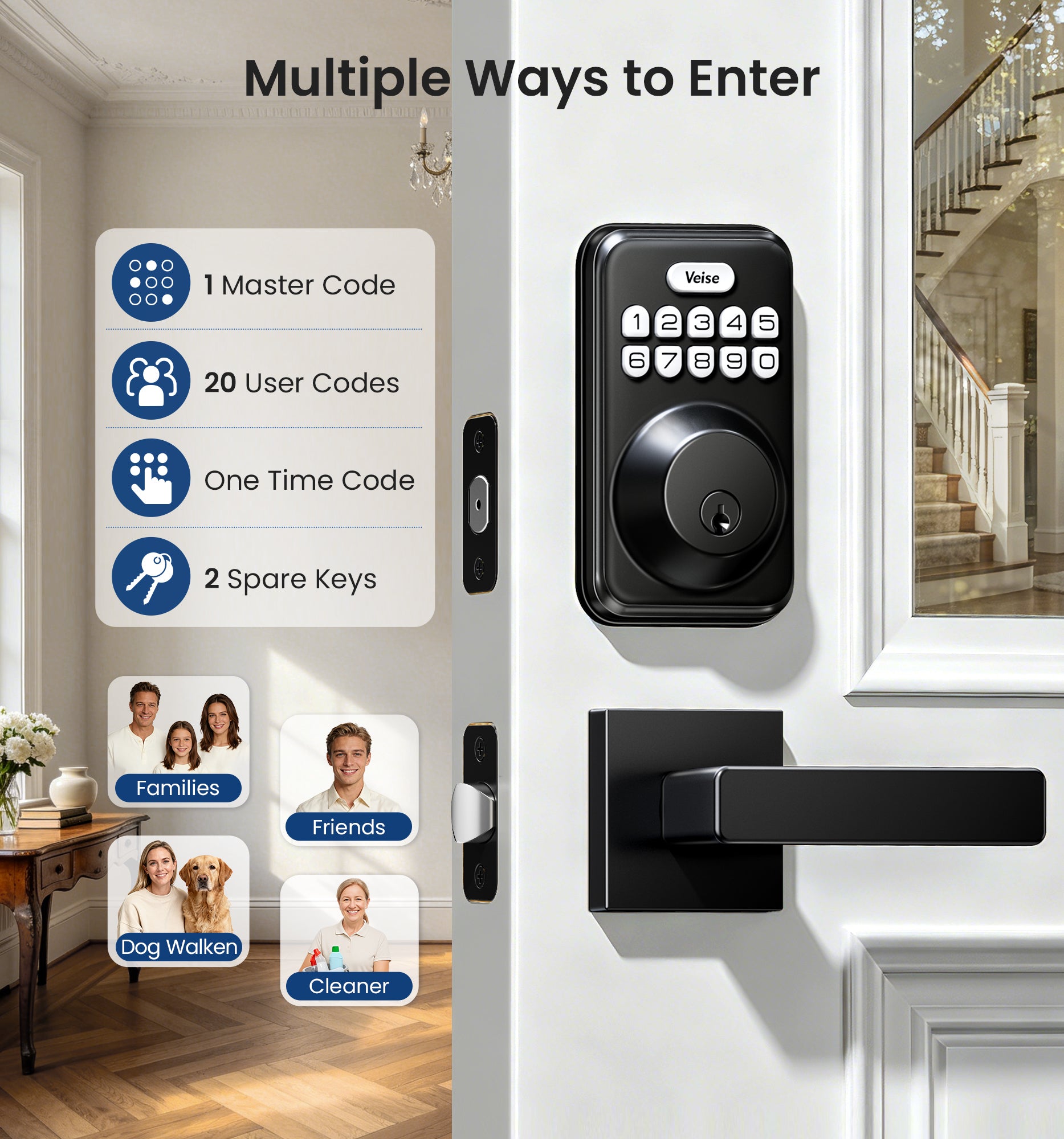 Veise DK01-B Keypad Deadbolt with 2 Lever Handles