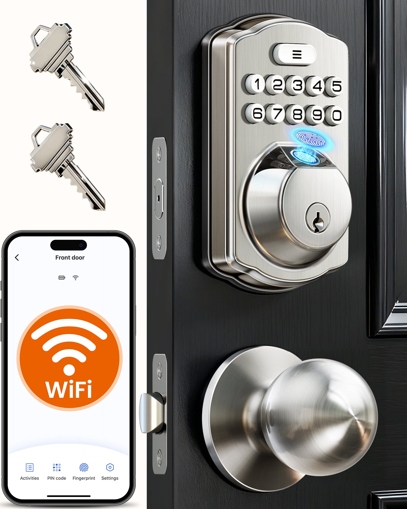 Veise VE012W-K Built-in WiFi Fingerprint Smart Lock with 2 Knobs