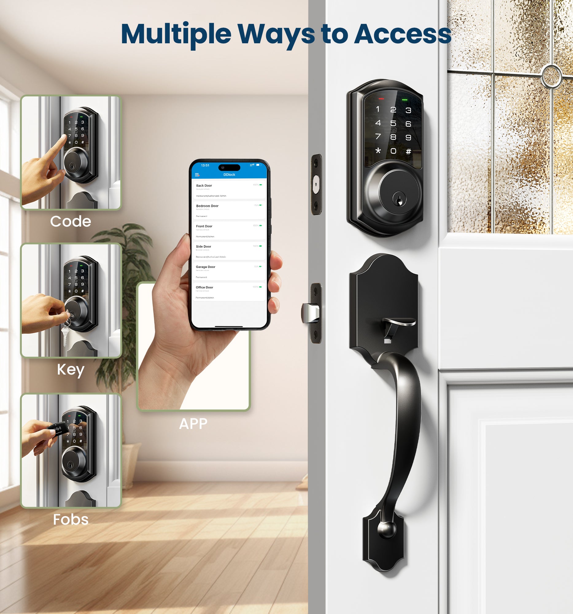 Veise VE06-H Smart Front Door Lock Handle Set, App Control