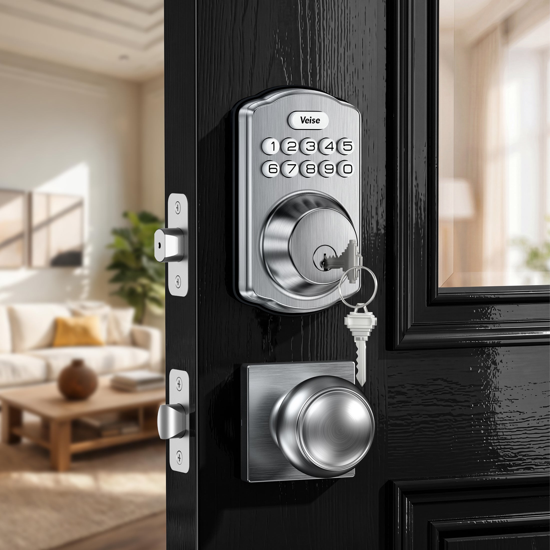 Veise KS01-K Keyless Entry Door Lock with 2 Knobs Set, Electronic Keypad Deadbolt, Easy Installation Digital Smart Door Lock Set, Auto Lock, One-time Codes-W