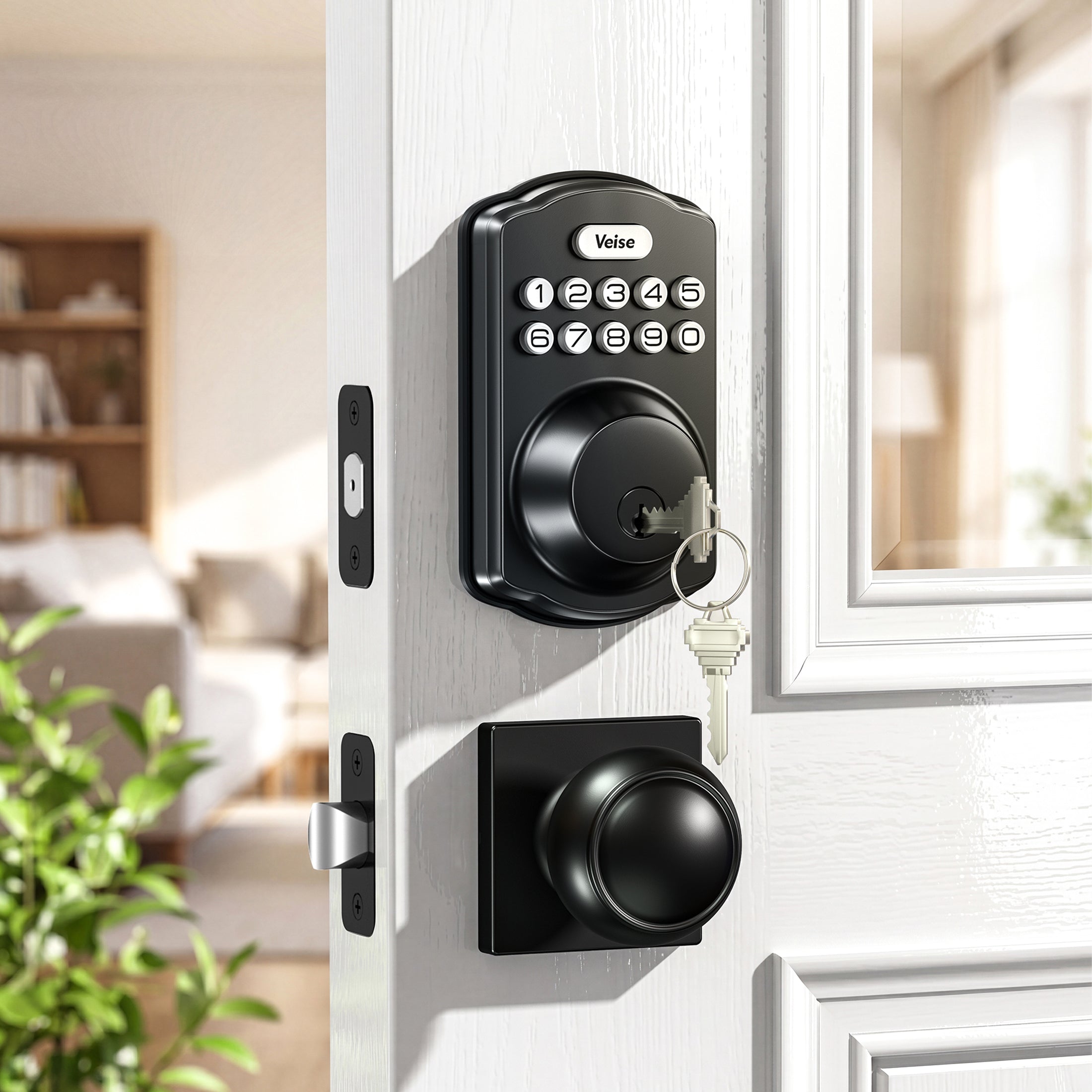 Veise KS01-K Keyless Entry Door Lock with 2 Knobs Set, Electronic Keypad Deadbolt, Easy Installation Digital Smart Door Lock Set, Auto Lock, One-time Codes-W
