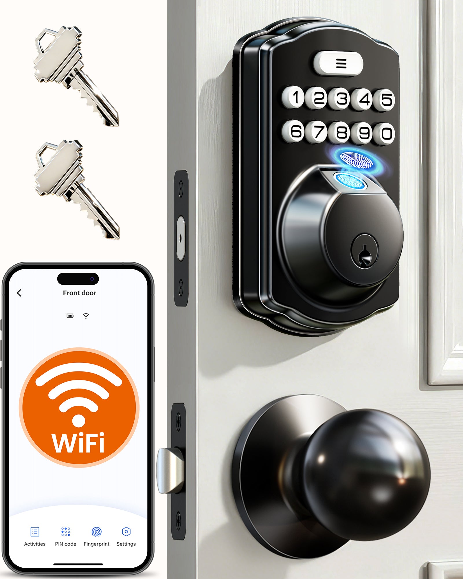 Veise VE012W-K Built-in WiFi Fingerprint Smart Lock with 2 Knobs