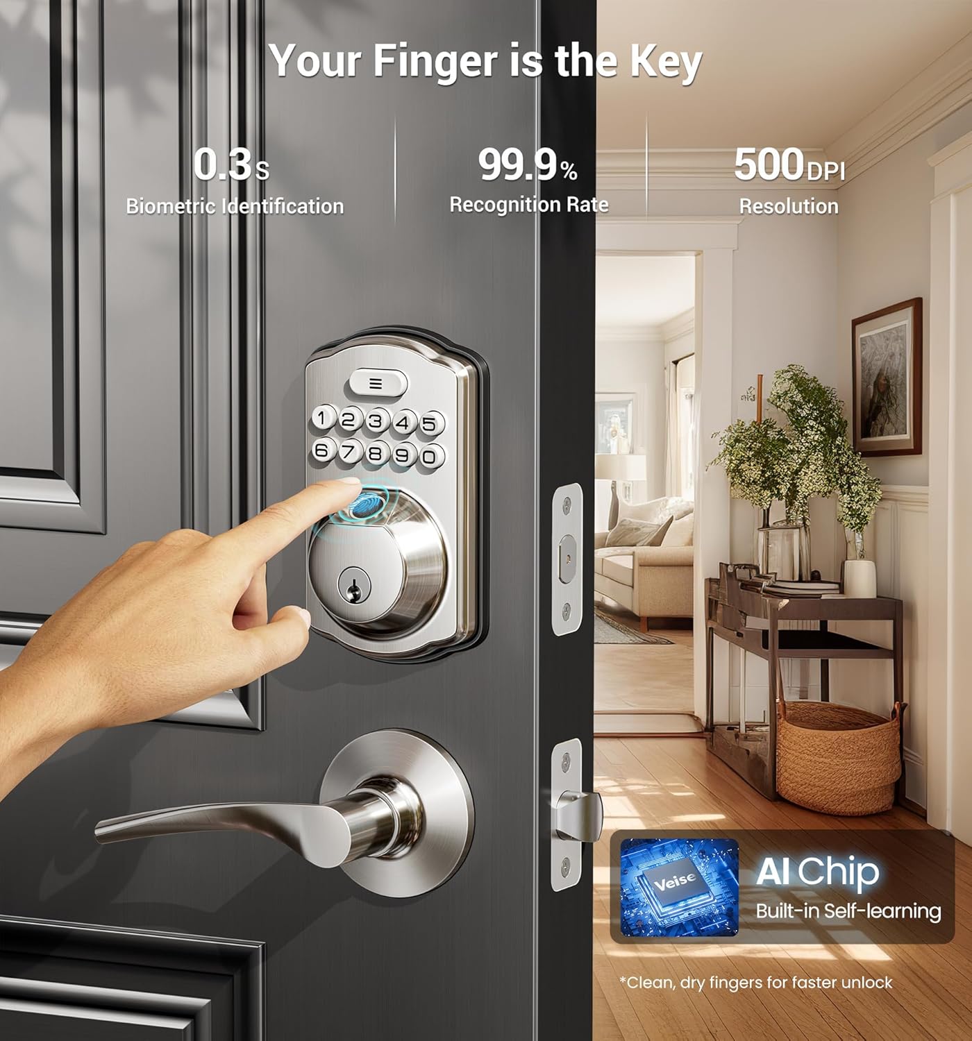 Veise KS02B Fingerprint Deadbolt Lock with Levers