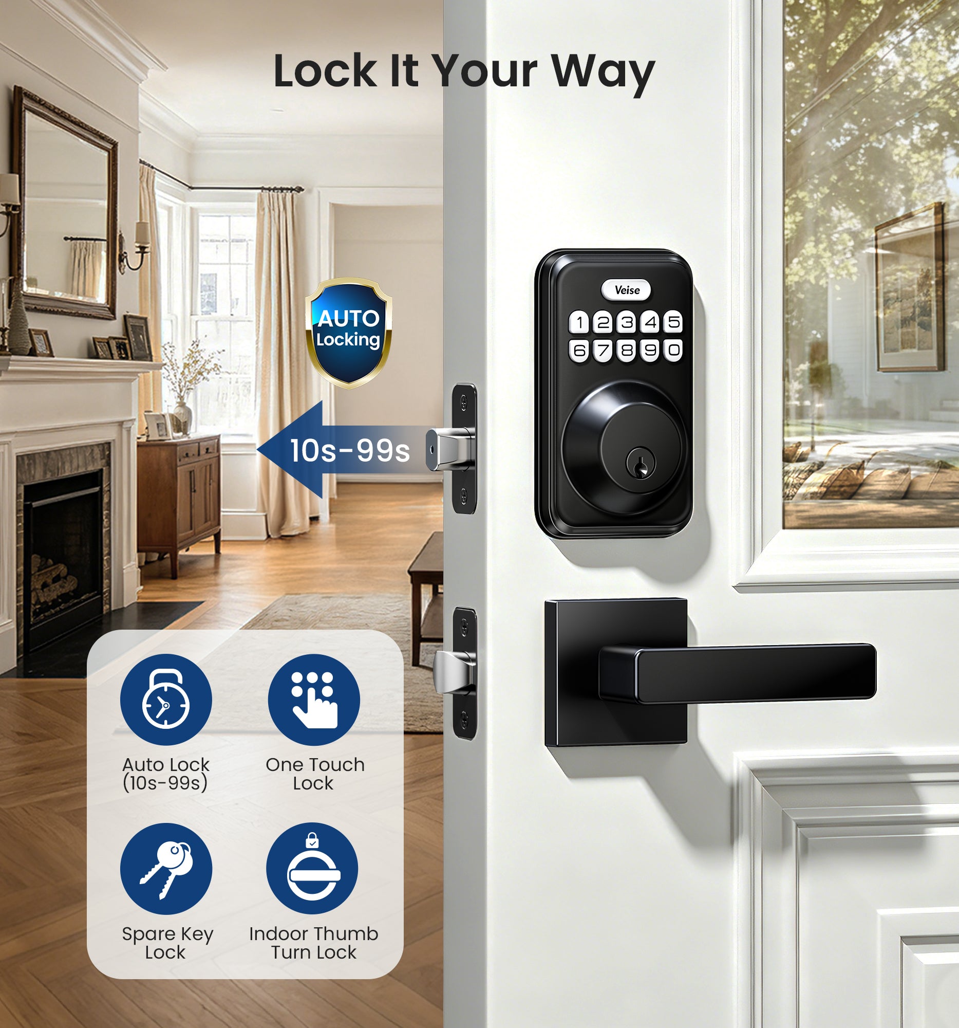 Veise DK01-B Keypad Deadbolt with 2 Lever Handles