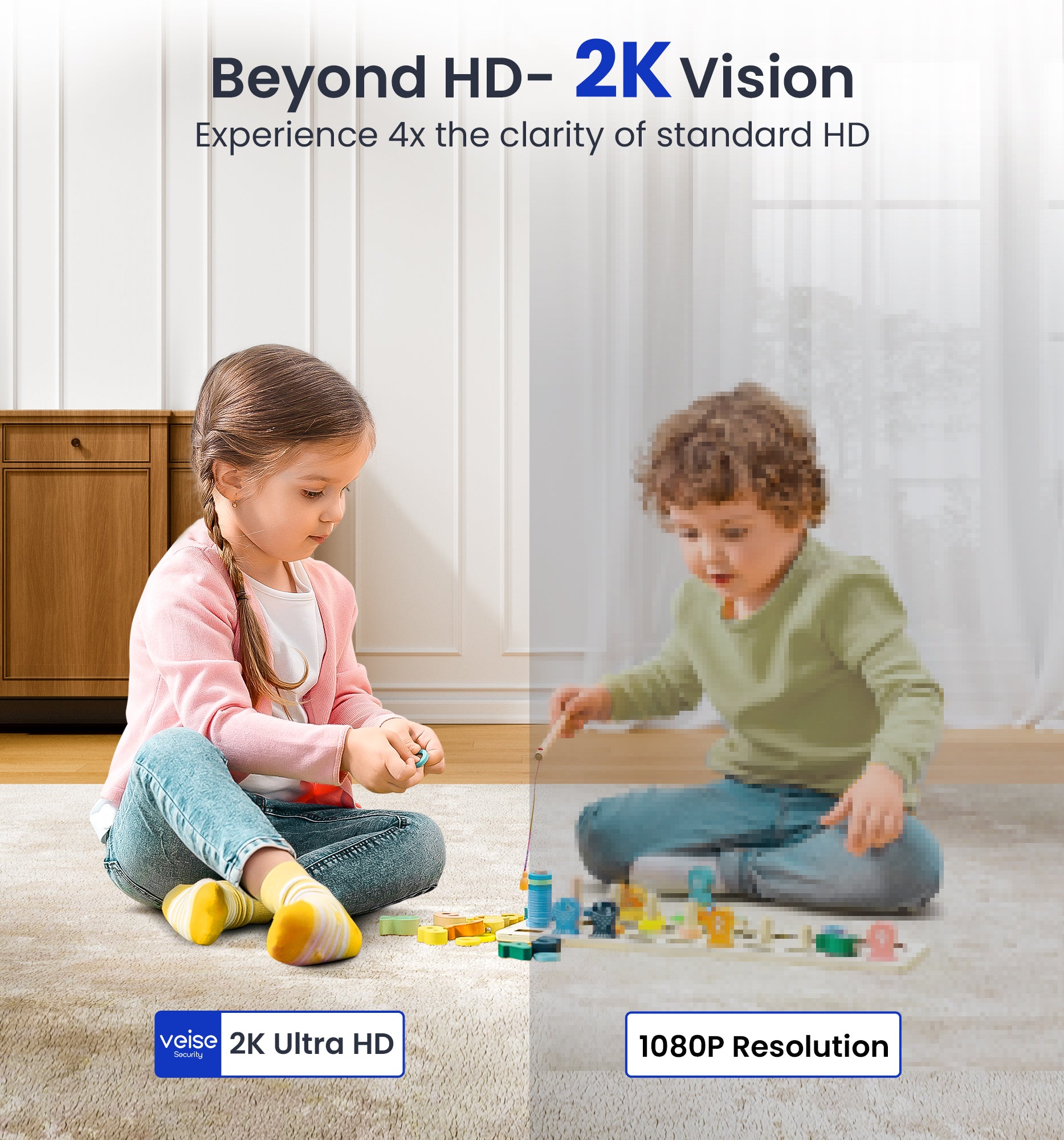 Veise 2K Security Camera Indoor 2.4GHz, 360° Pan/Tilt Cameras for Home Security, Pet & Baby Monitor, Motion Tracking, 2-Way Audio, IR Night Vision, Cloud & SD Card Storage, Works w/Alexa & Google Home