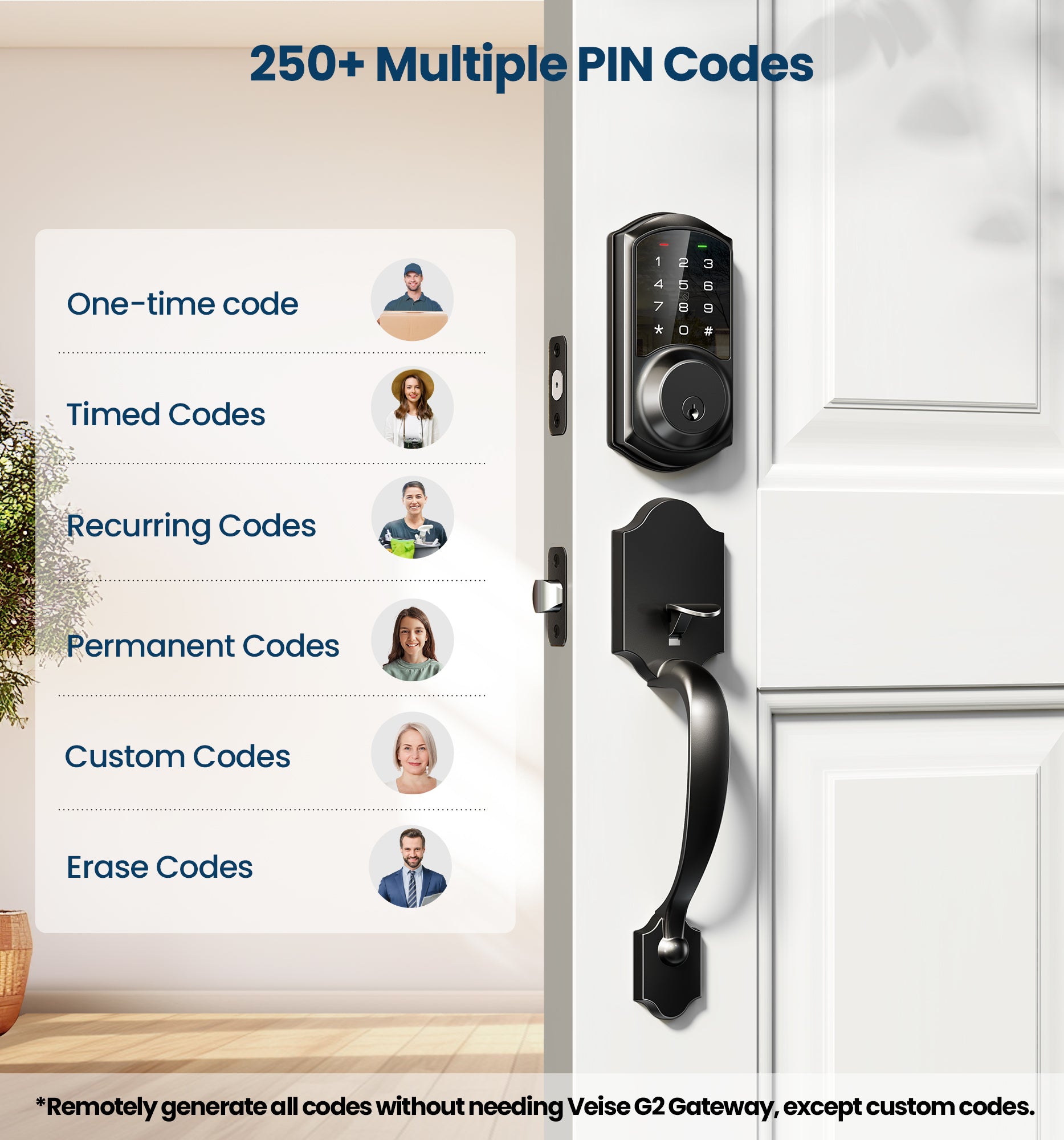 Veise VE06-H Smart Front Door Lock Handle Set, App Control