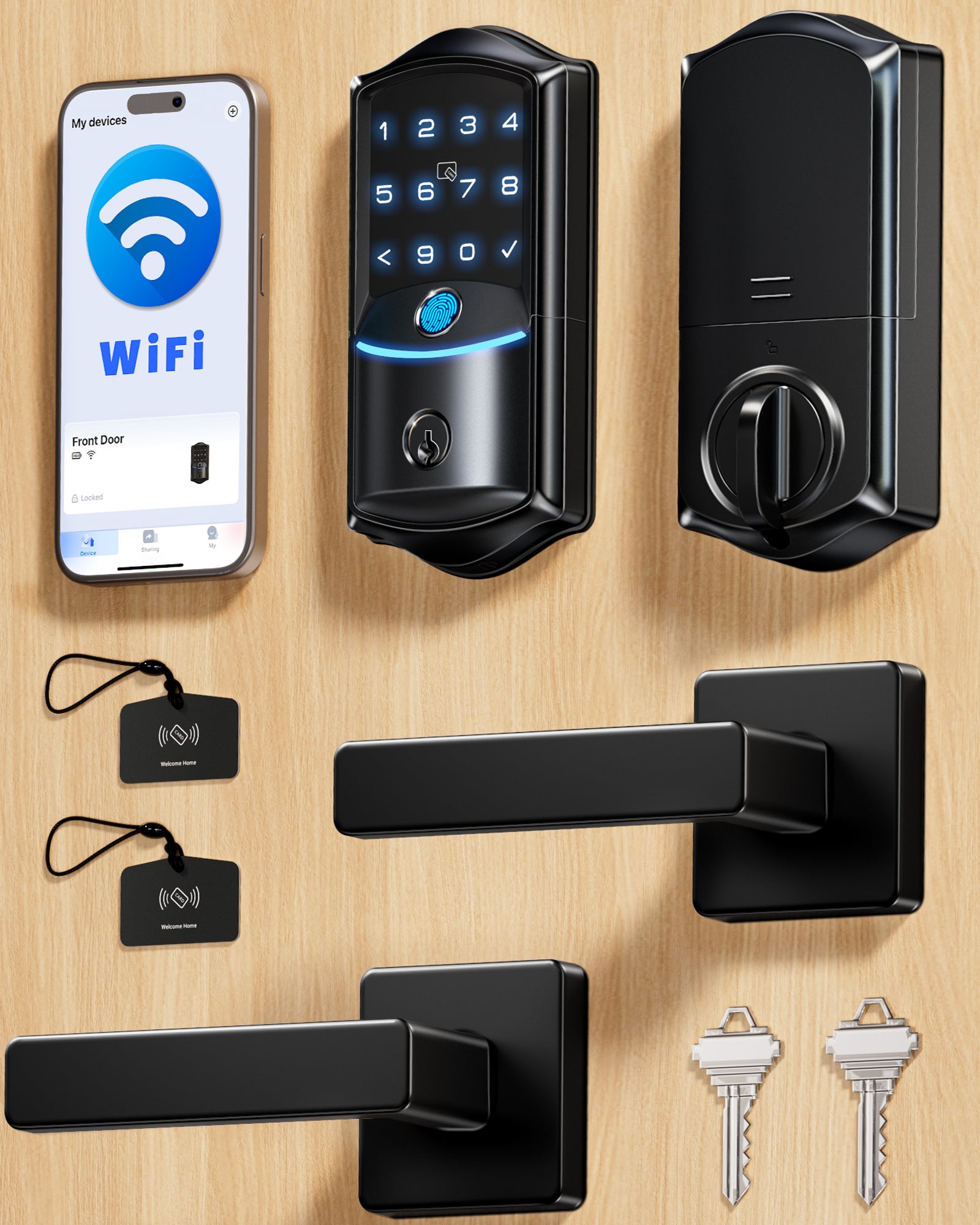 Veise VE027-L Built-in WiFi Smart Lock with Handles Fingerprint keyless Entry