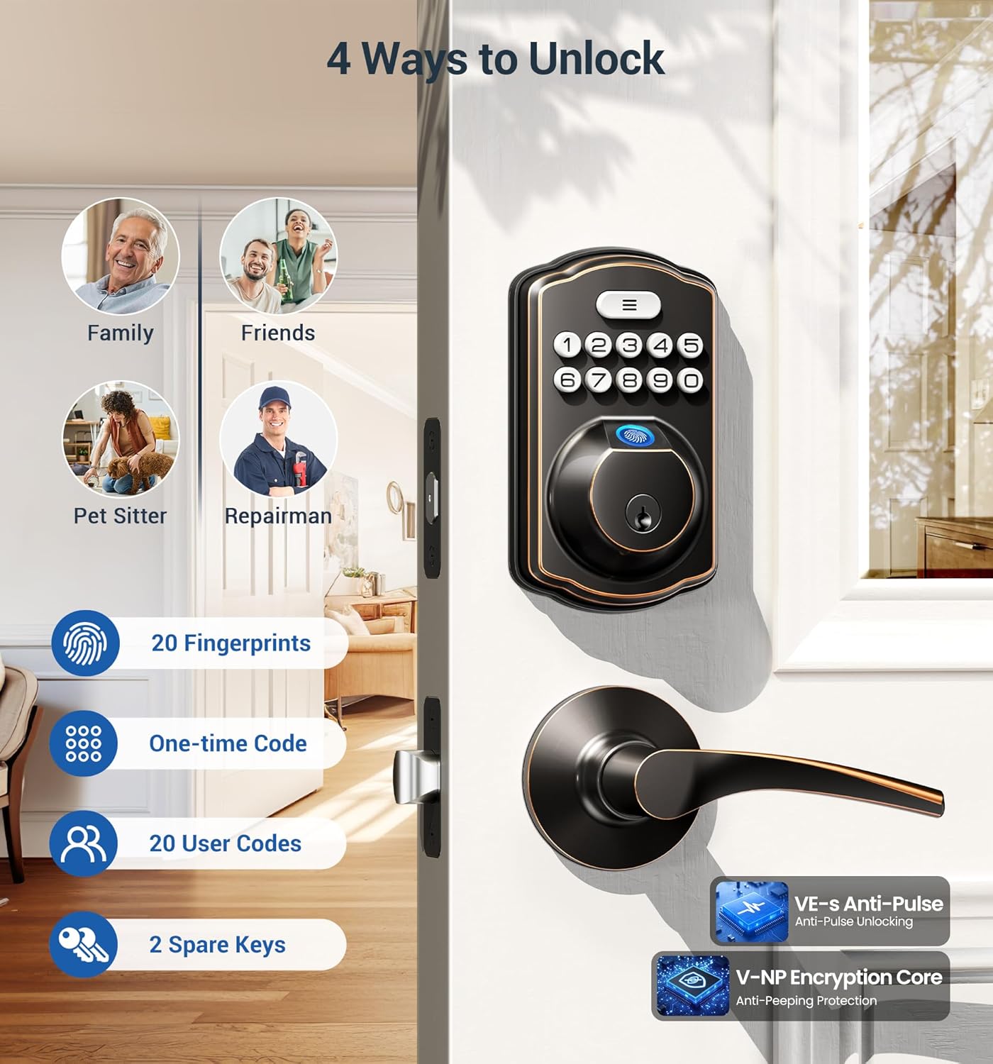 Veise KS02B Fingerprint Deadbolt Lock with Levers