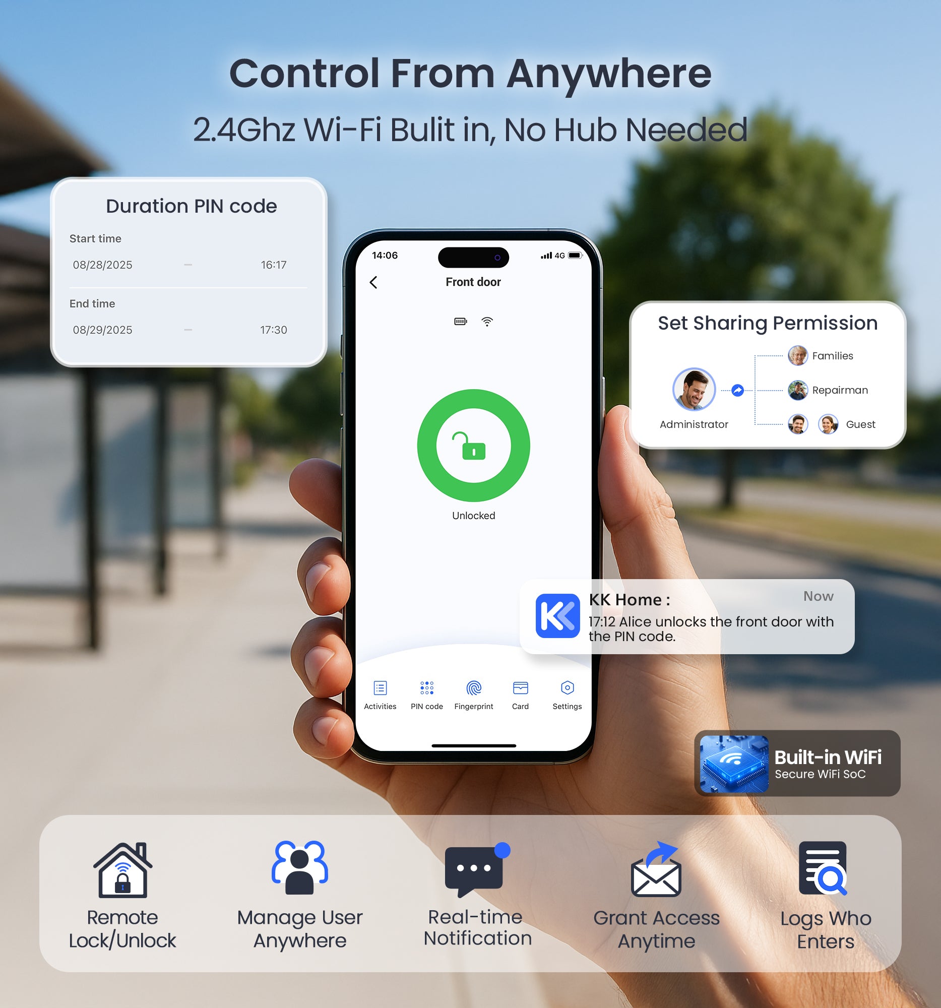 Veise VE029 Built-in Wi-Fi Fingerprint Smart Lever Lock