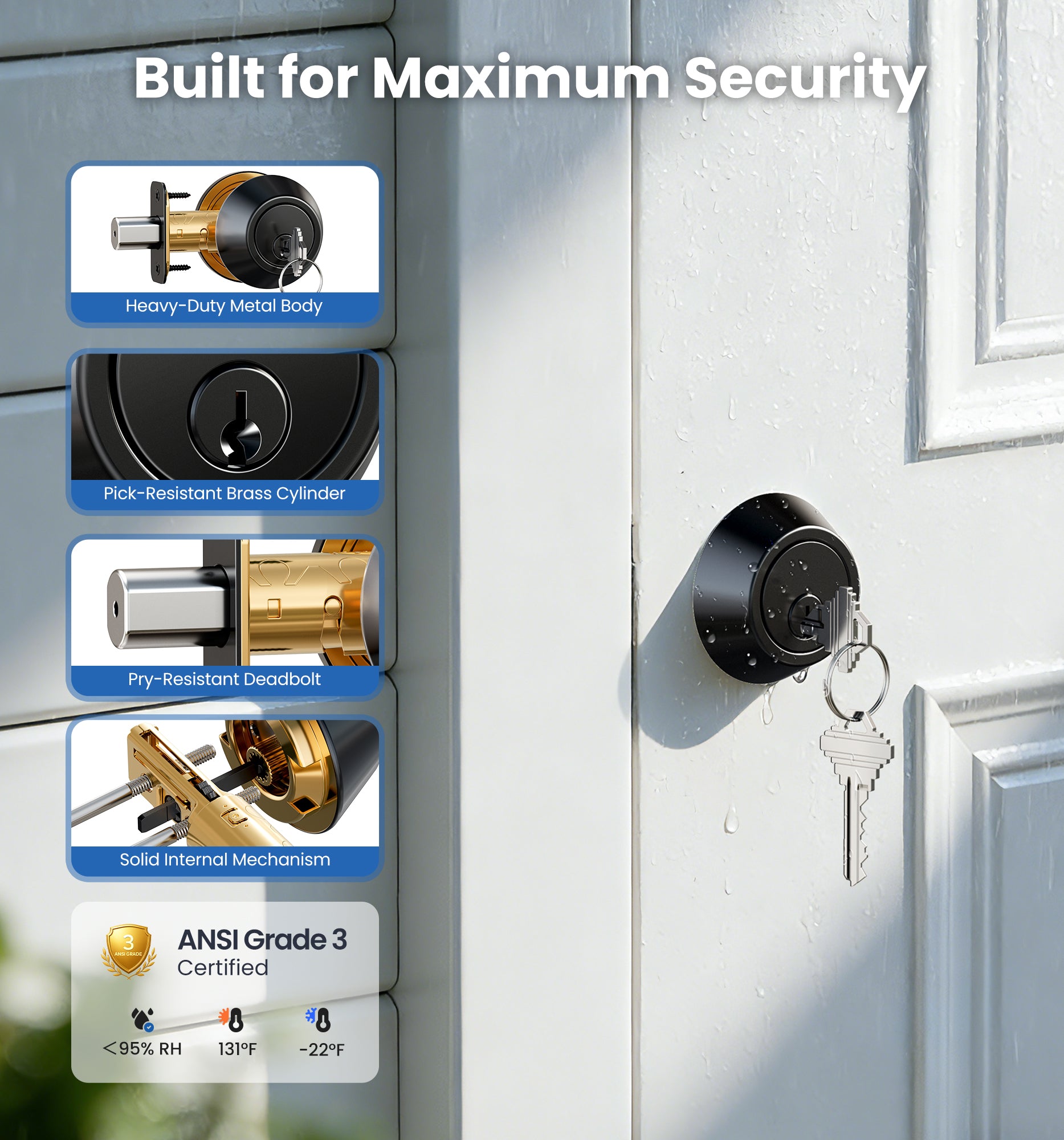 Veise D01 Deadbolt Lock, Single Cylinder Front Door Lock