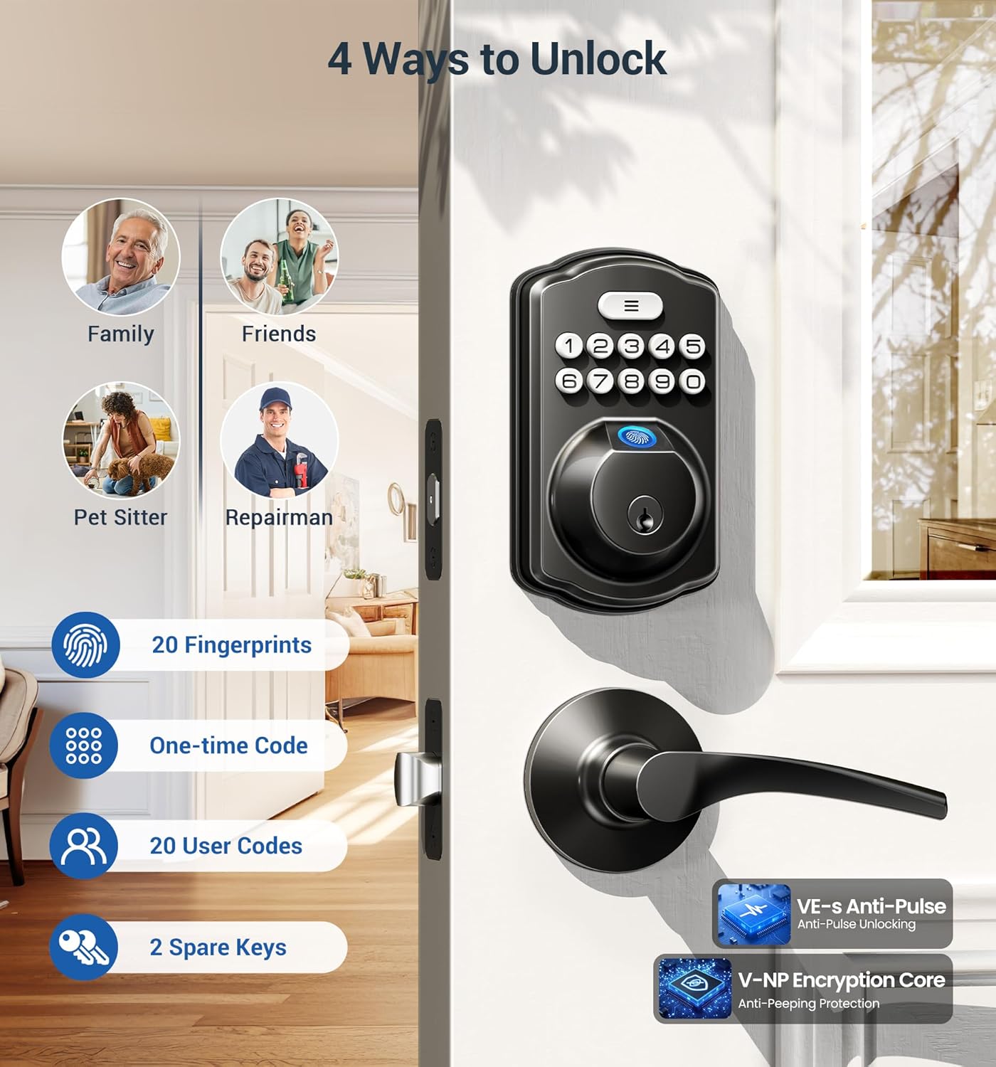 Veise KS02B Fingerprint Deadbolt Lock with Levers