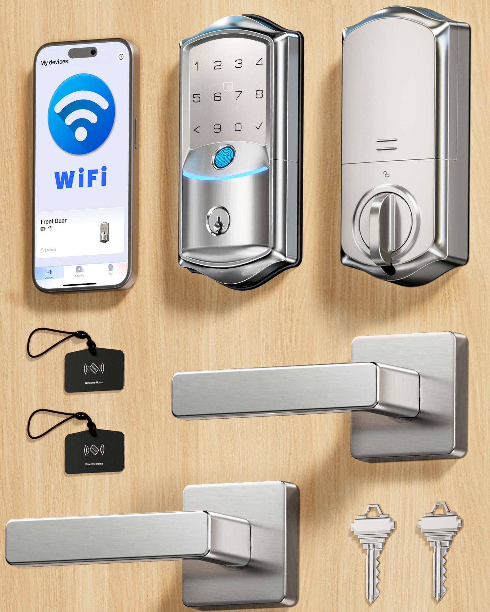 Veise VE027-L Built-in WiFi Smart Lock with Handles Fingerprint keyless Entry
