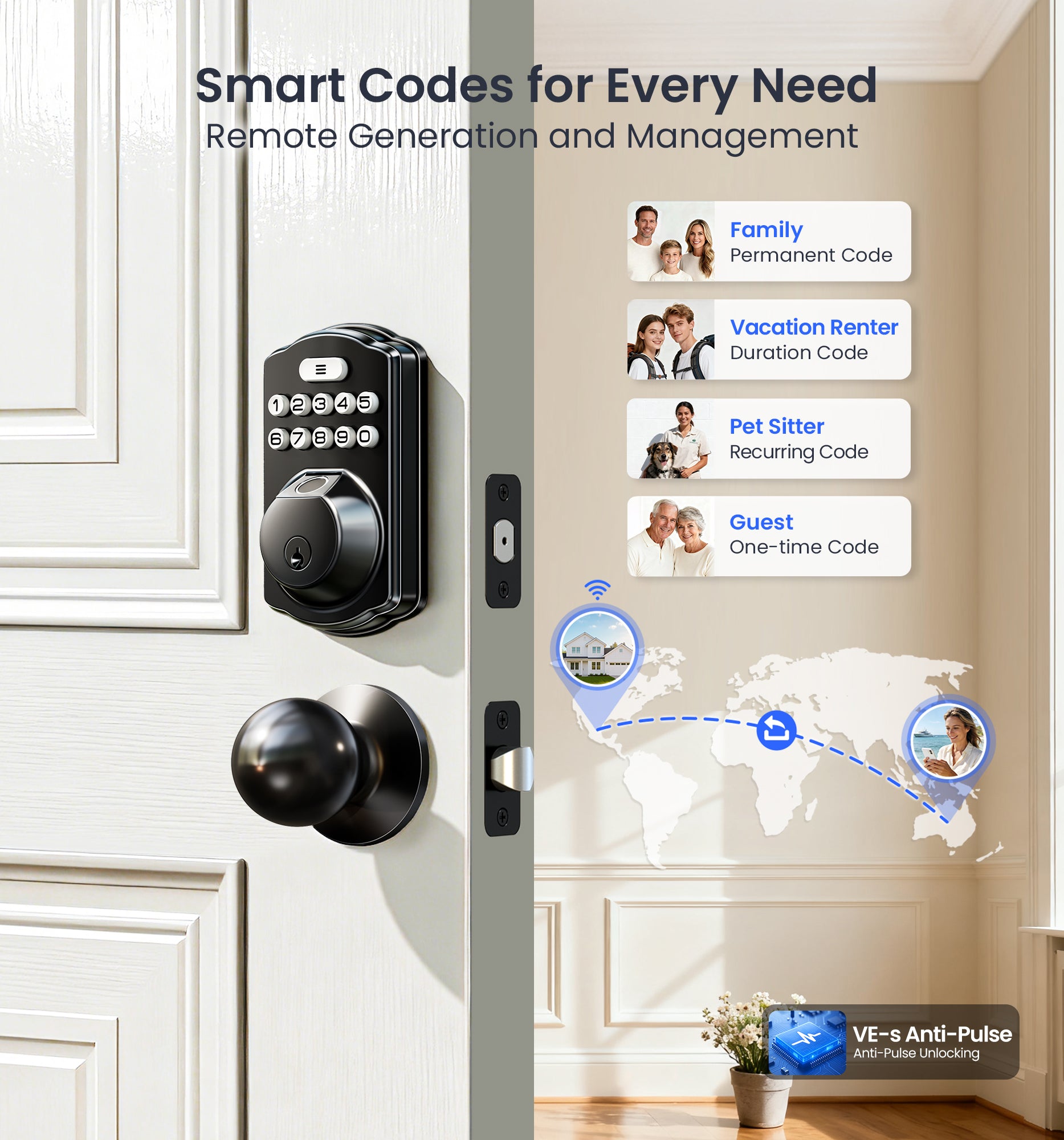 Veise VE012W-K Built-in WiFi Fingerprint Smart Lock with 2 Knobs