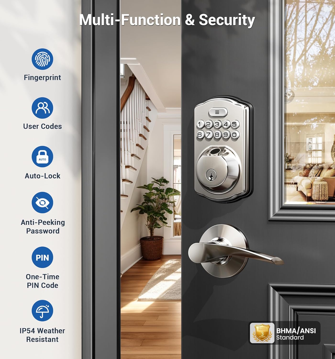 Veise KS02B Fingerprint Deadbolt Lock with Levers