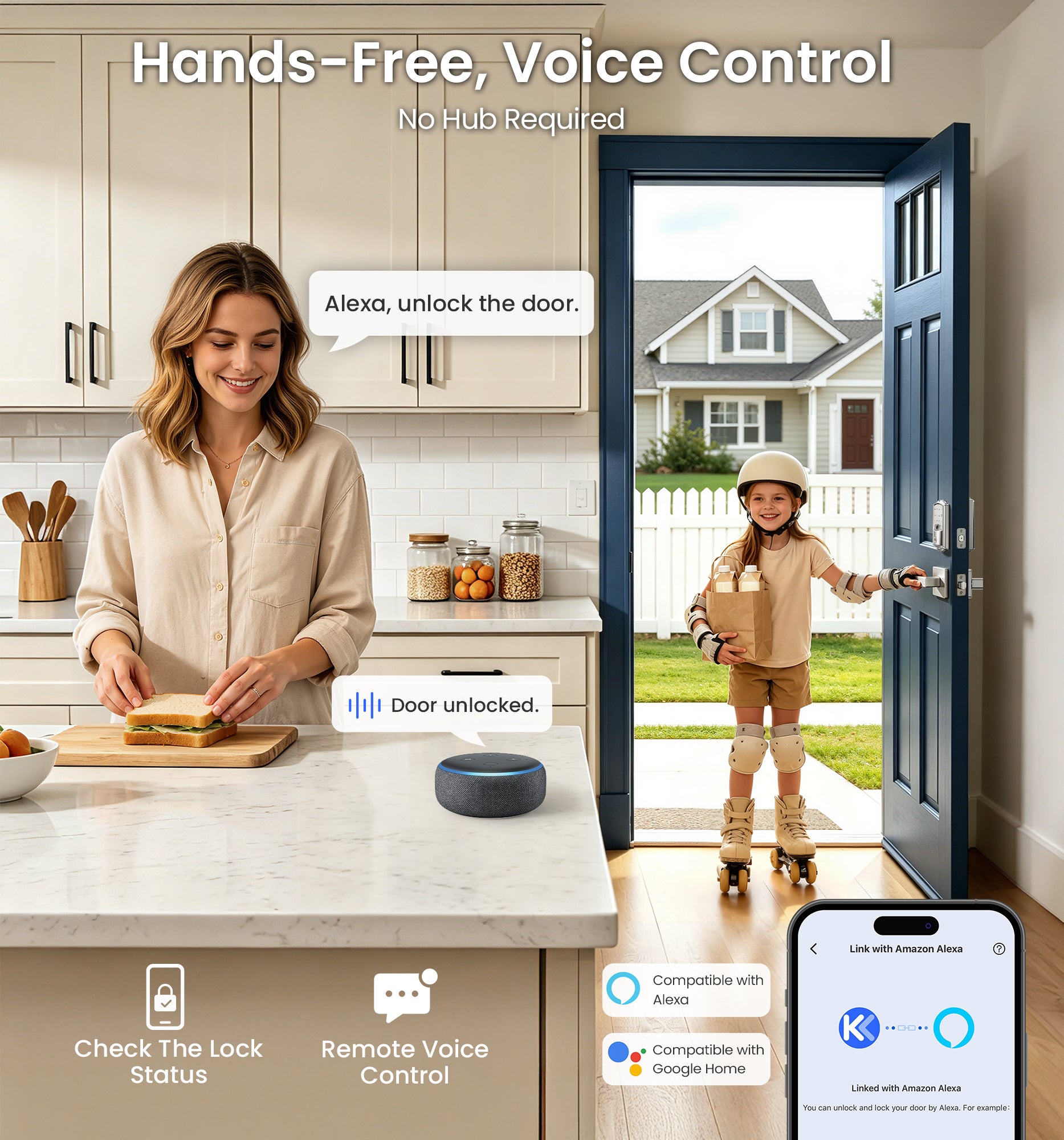 Veise VE027-L Built-in WiFi Smart Lock with Handles Fingerprint keyless Entry