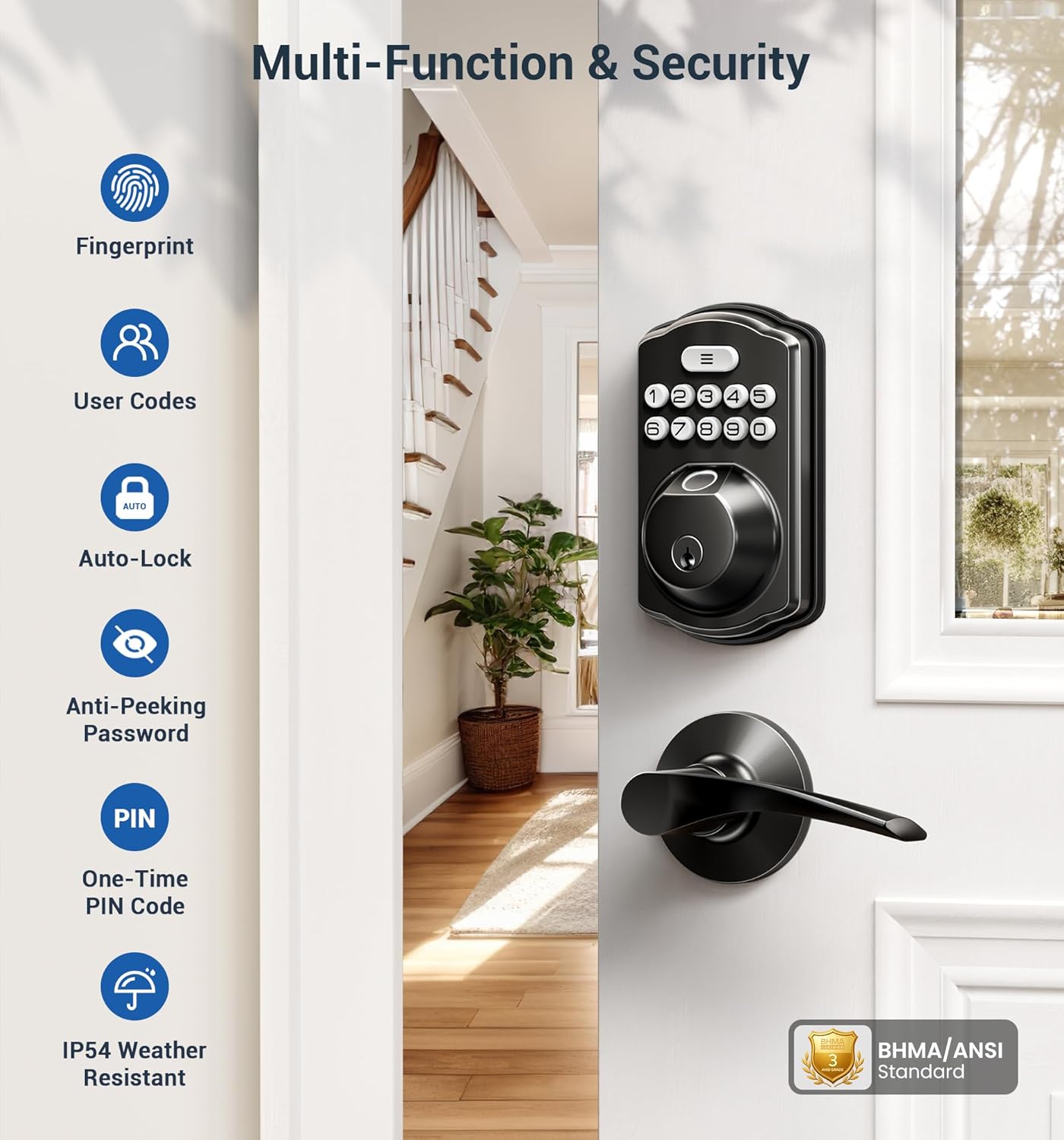 Veise KS02B Fingerprint Deadbolt Lock with Levers