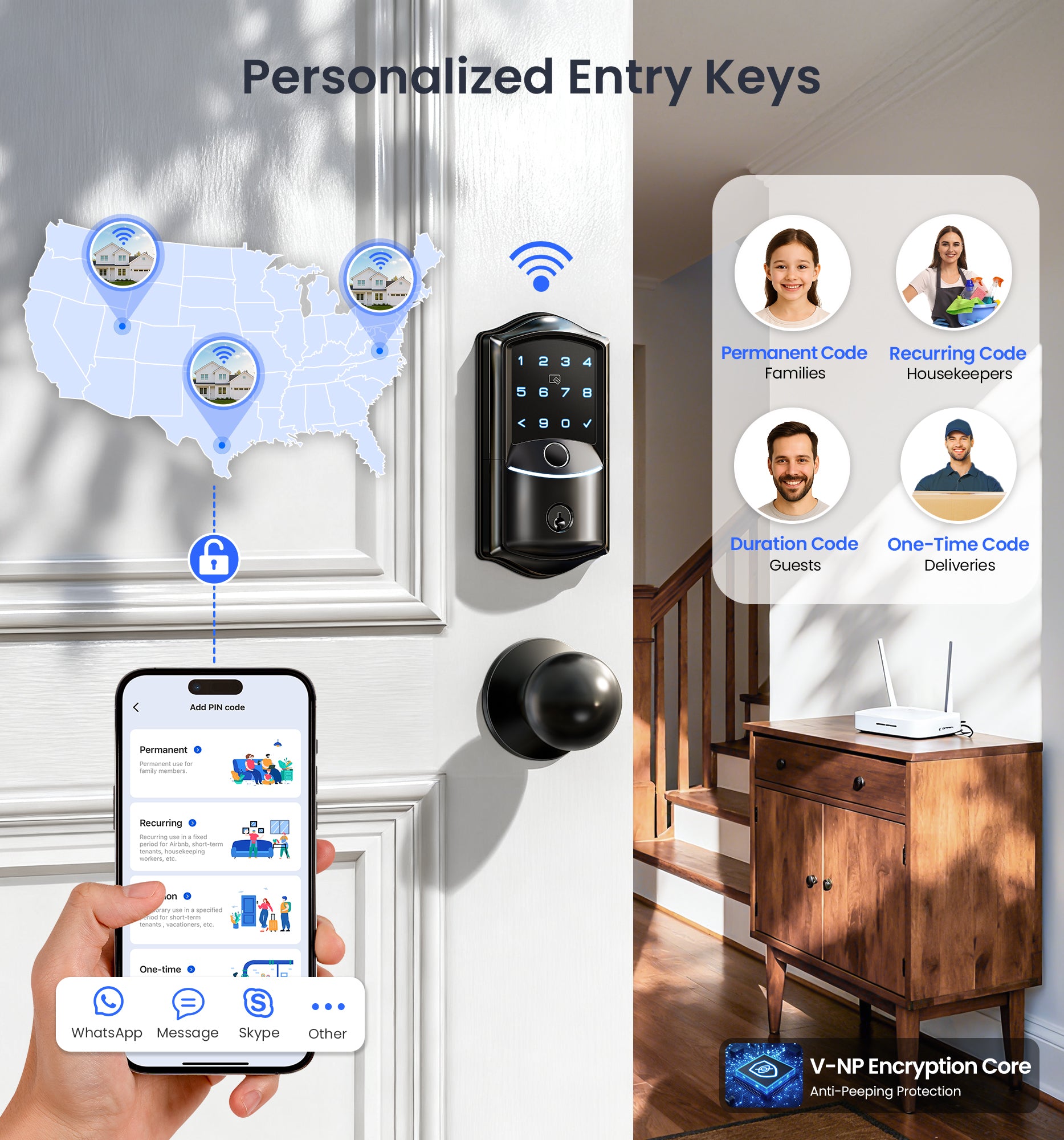 Veise VE027-K Built-in Wi-Fi Fingerprint Smart Lock with 2 Knobs