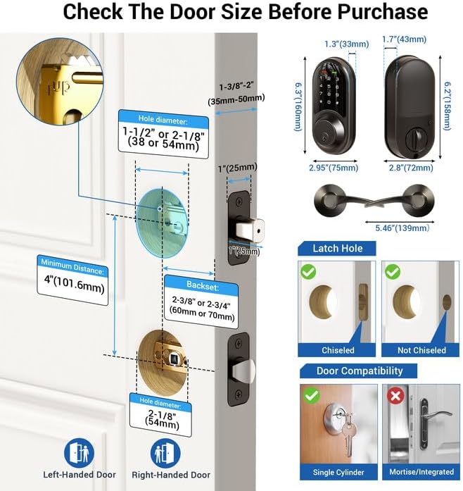 Veise RZ06B Keypad Smart Lock with Levers