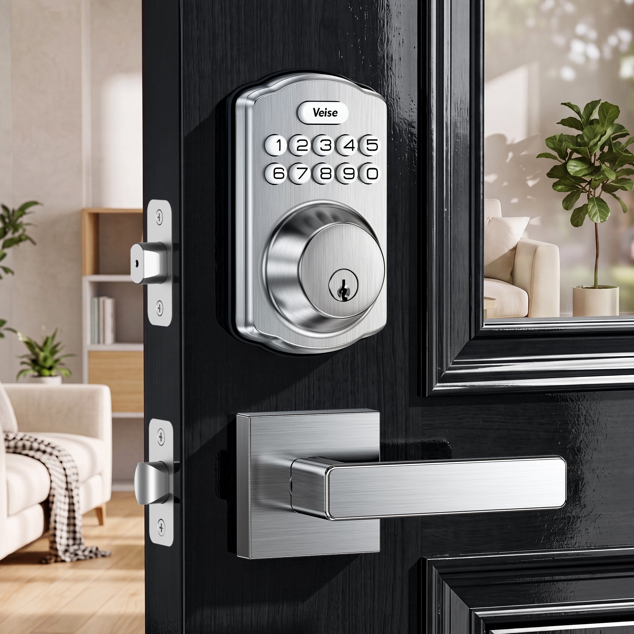 Veise KS01-L Keyless Entry Door Lock with 2 Lever Handles Set, Electronic Keypad Deadbolt, Easy Installation Digital Smart Door Lock Set