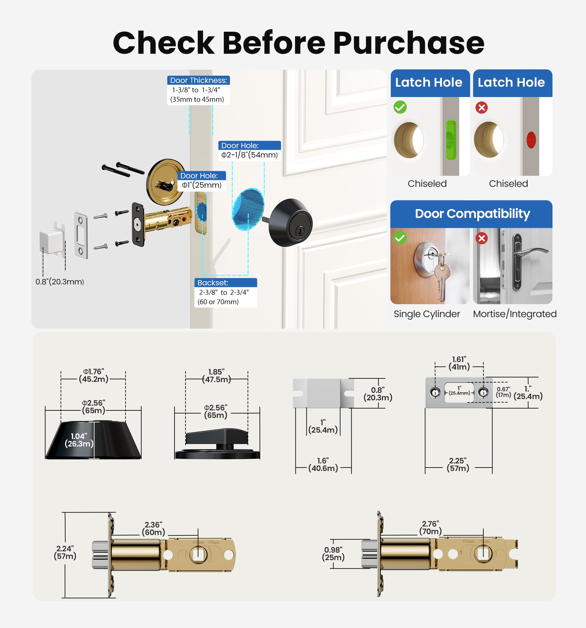 Veise D01 Deadbolt Lock, Single Cylinder Front Door Lock