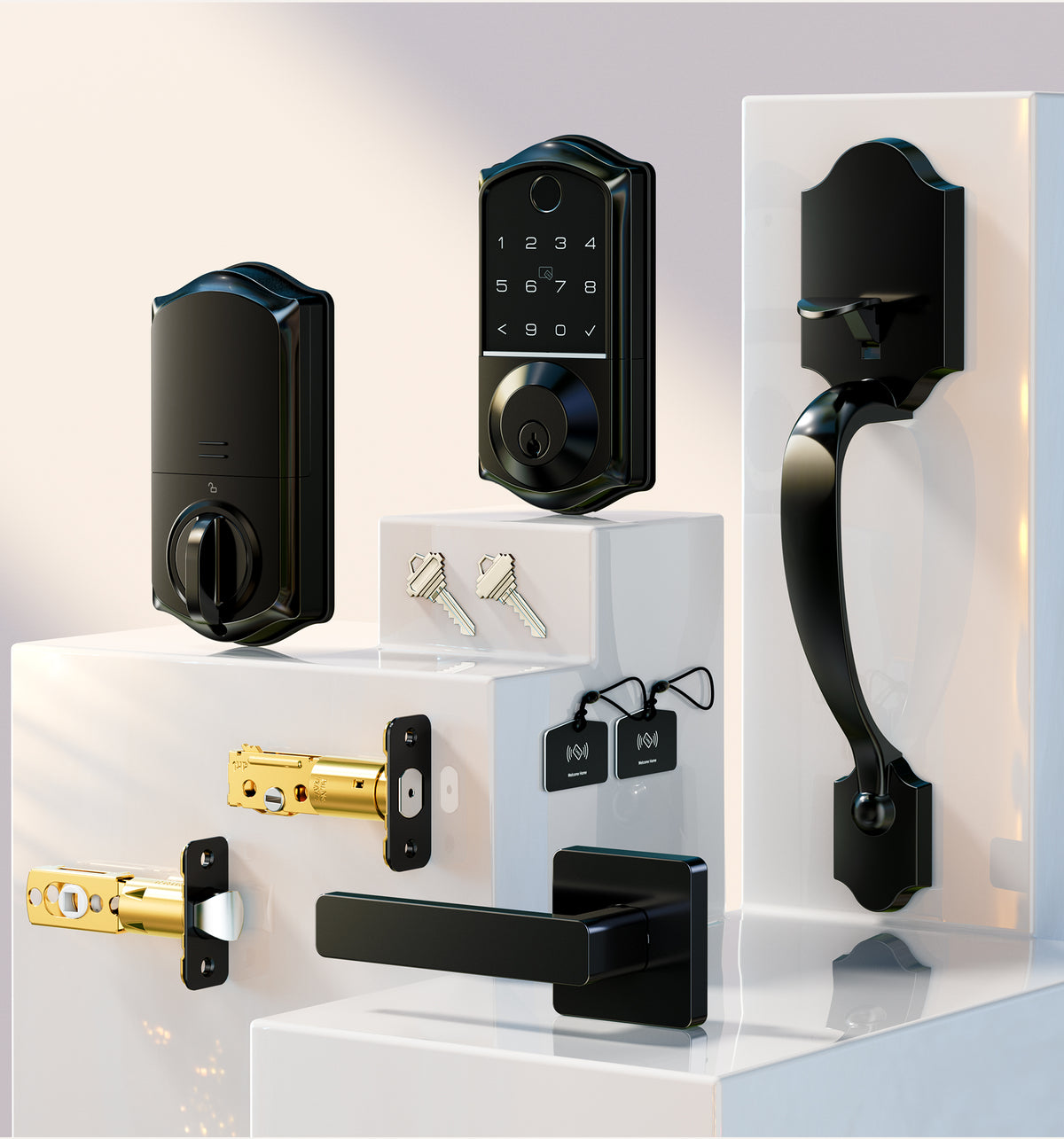 Veise VE017-H Fingerprint Smart Lock with Handle Set #Color_Matte Black