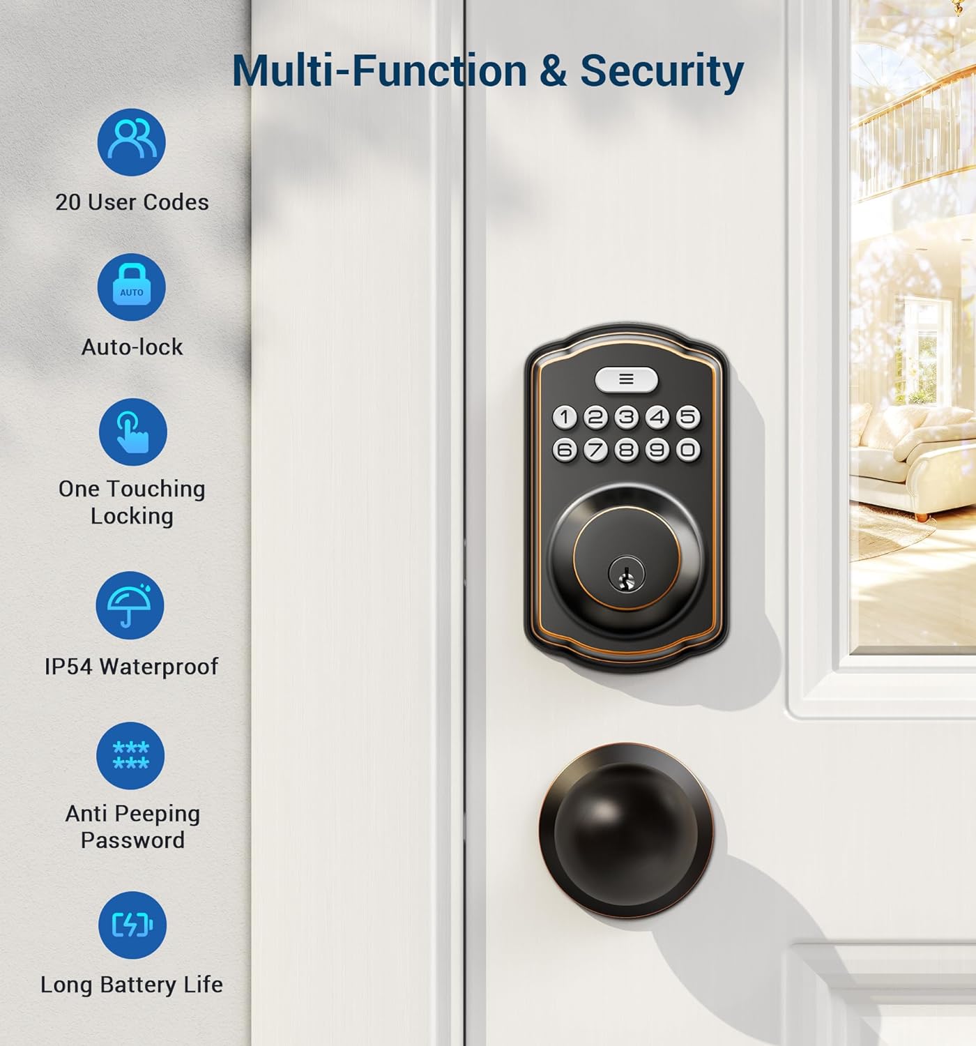 Veise KS01C Keypad Deadbolt Lock with Knobs