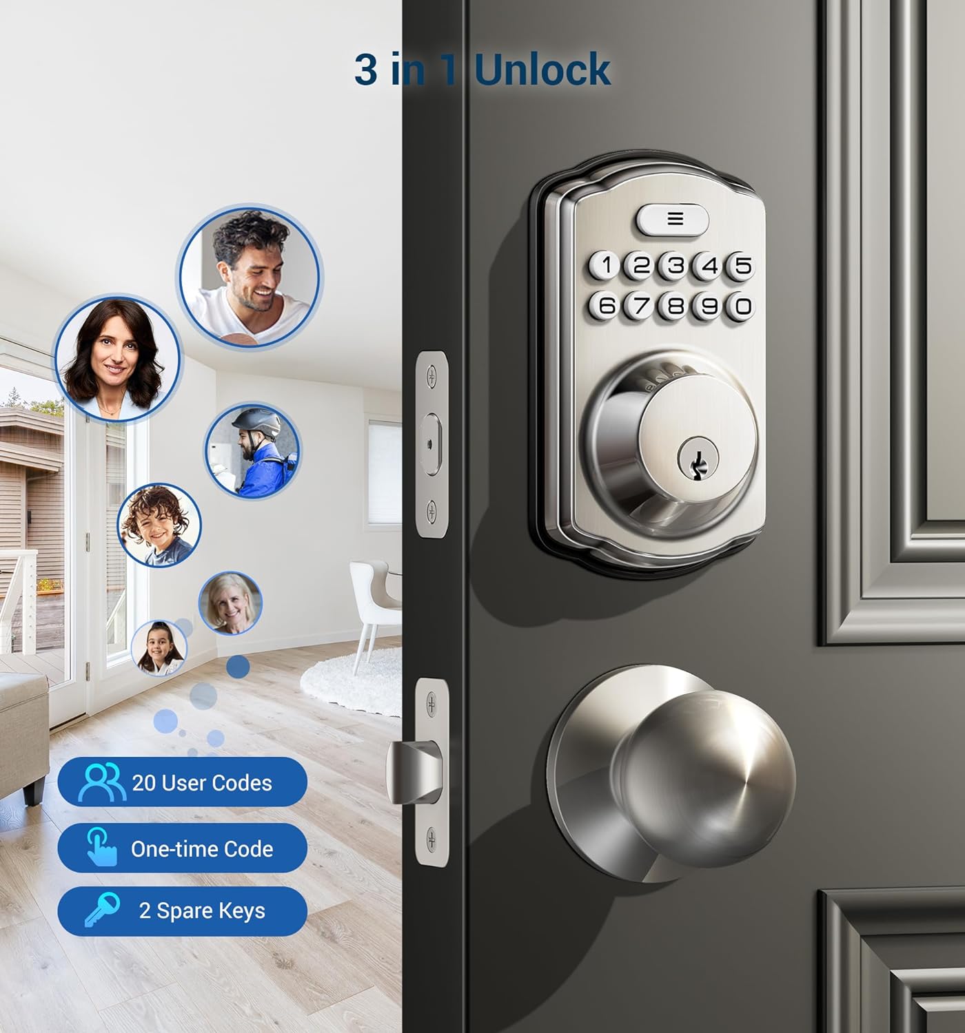 Veise KS01C Keypad Deadbolt Lock with Knobs