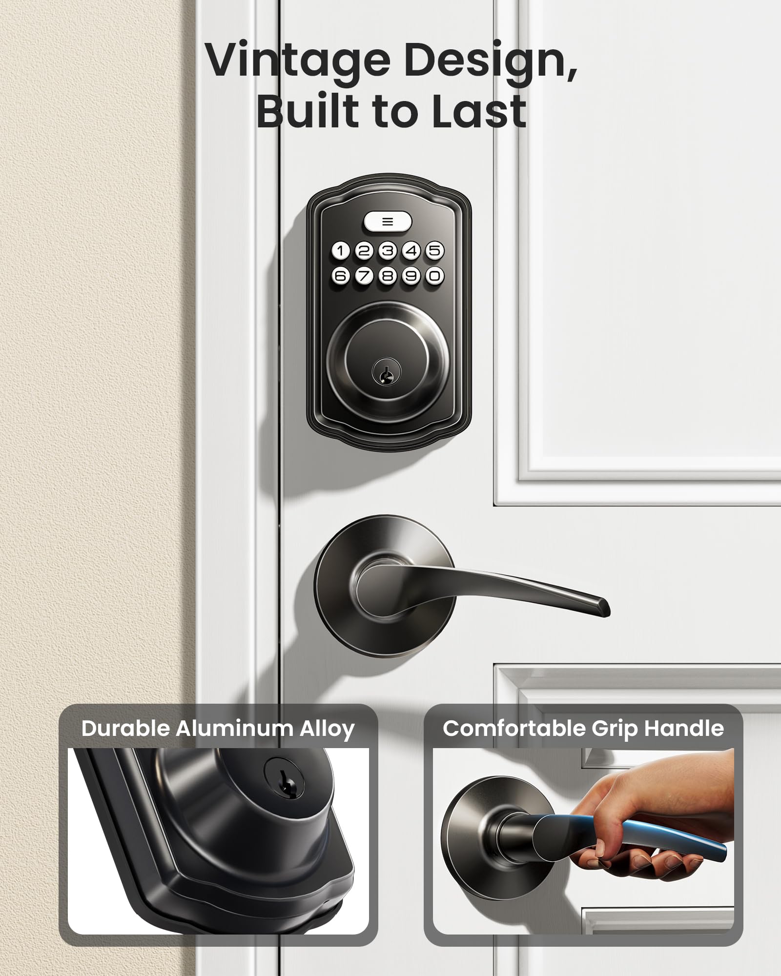 Veise Keyless Entry Door Lock with 2 Lever Handles - Electronic Keypad Deadbolt, Auto Lock, Easy Installation Digital Smart Code Door Lock, Front Door Lock Set, Matte Black