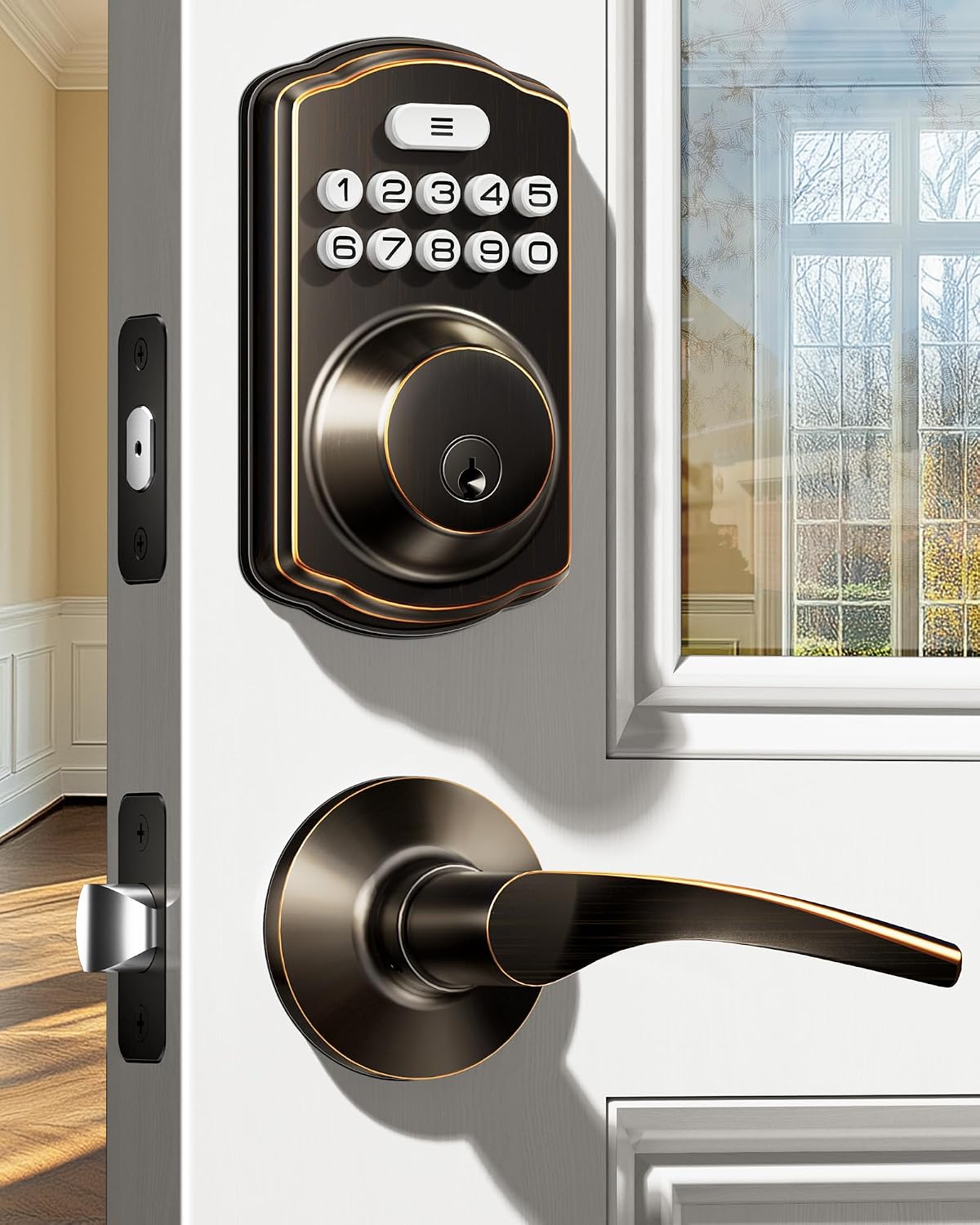 Veise KS01B Keyless Entry Door Lock with 2 Lever Handles