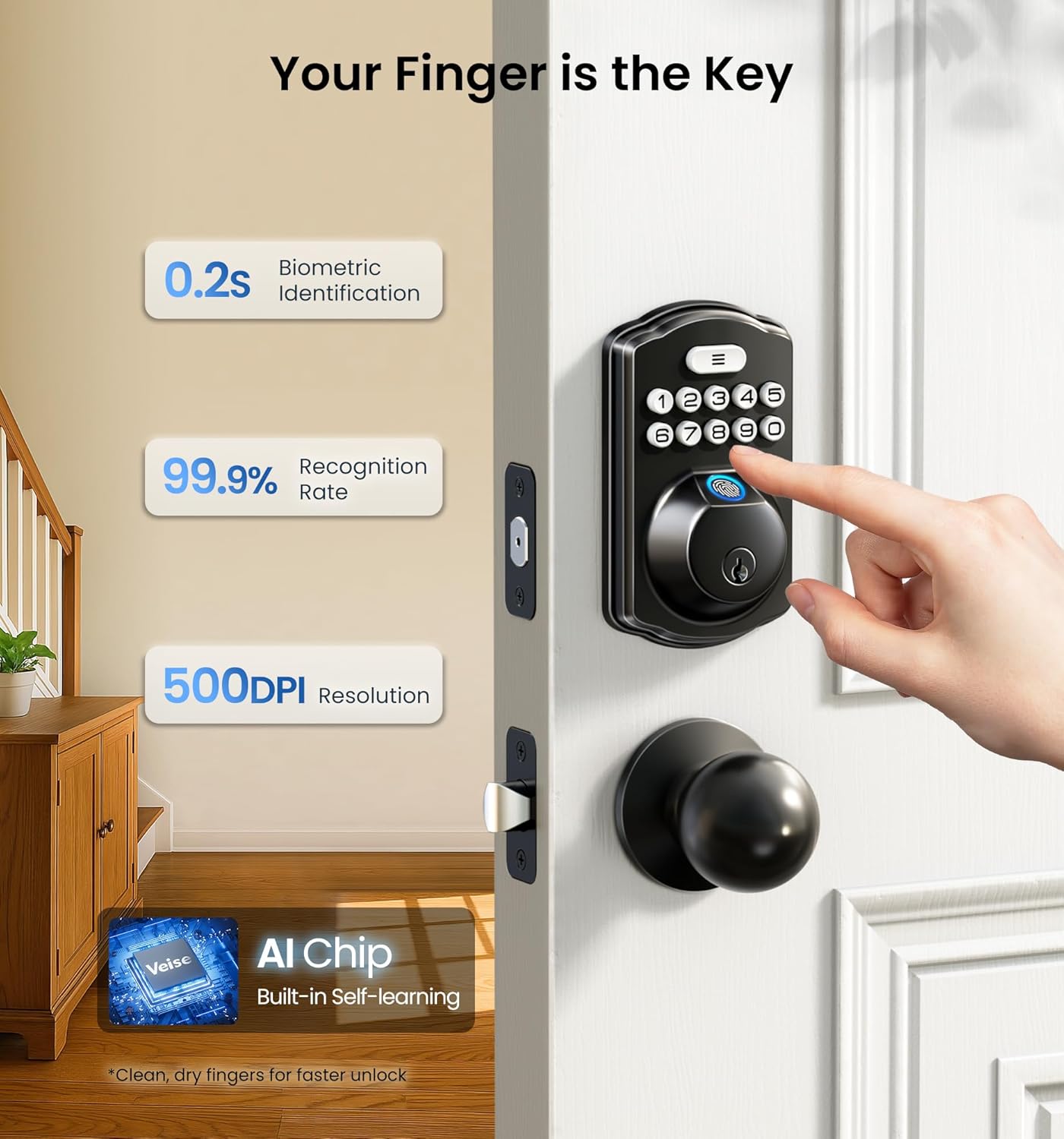 Veise KS02A Fingerprint Keypad Deadbolt Lock