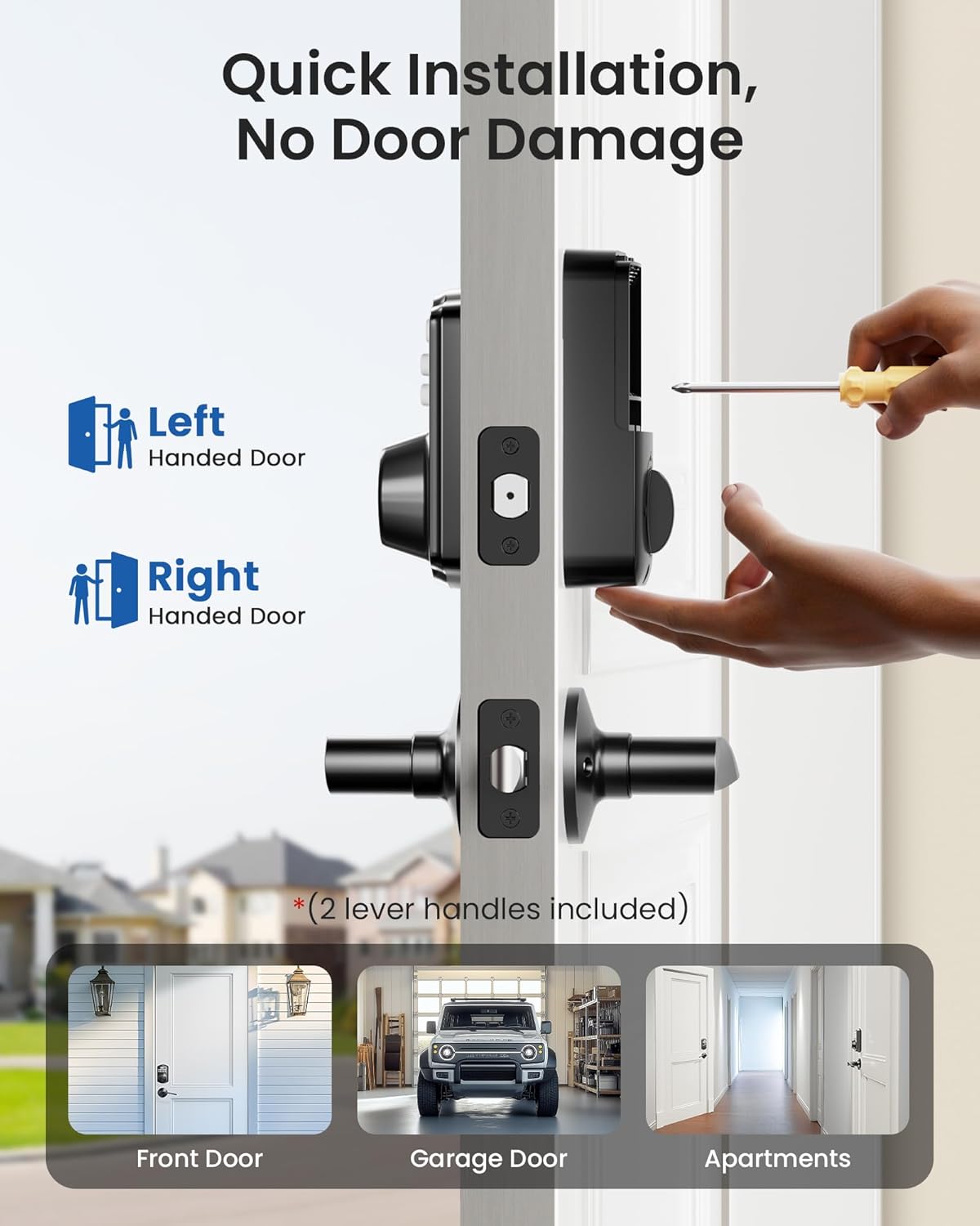 Veise KS01B Keyless Entry Door Lock with Handle, Keypad Deadbolt Smart Lock for Home Front Door-W