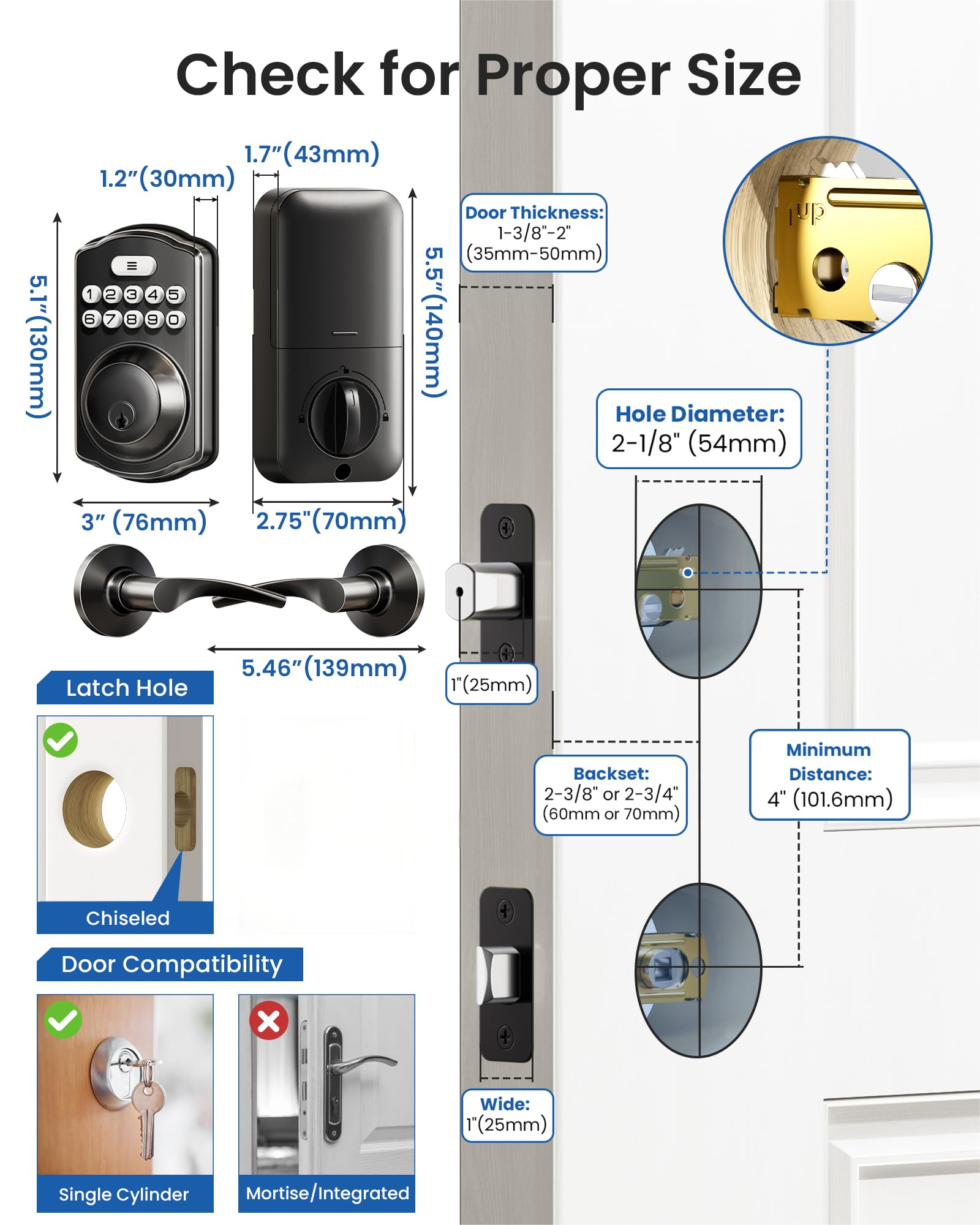 Veise Keyless Entry Door Lock with 2 Lever Handles - Electronic Keypad Deadbolt, Auto Lock, Easy Installation Digital Smart Code Door Lock, Front Door Lock Set, Matte Black