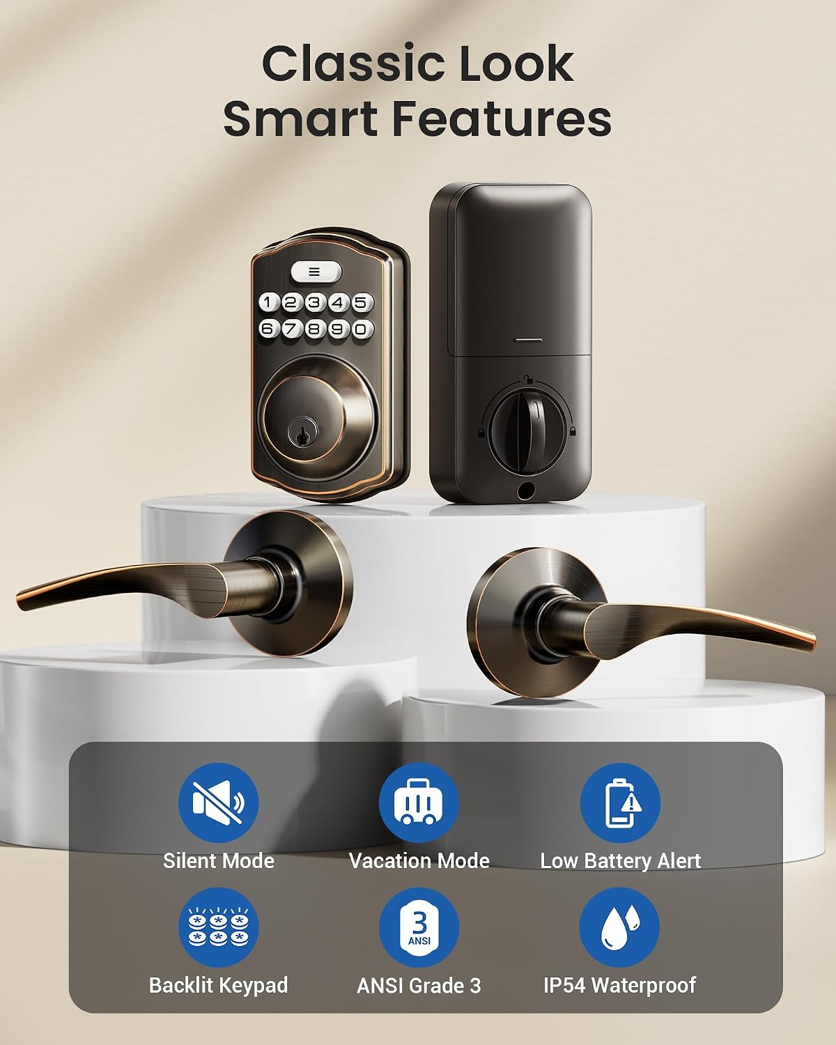 Veise KS01B Keyless Entry Door Lock with 2 Lever Handles