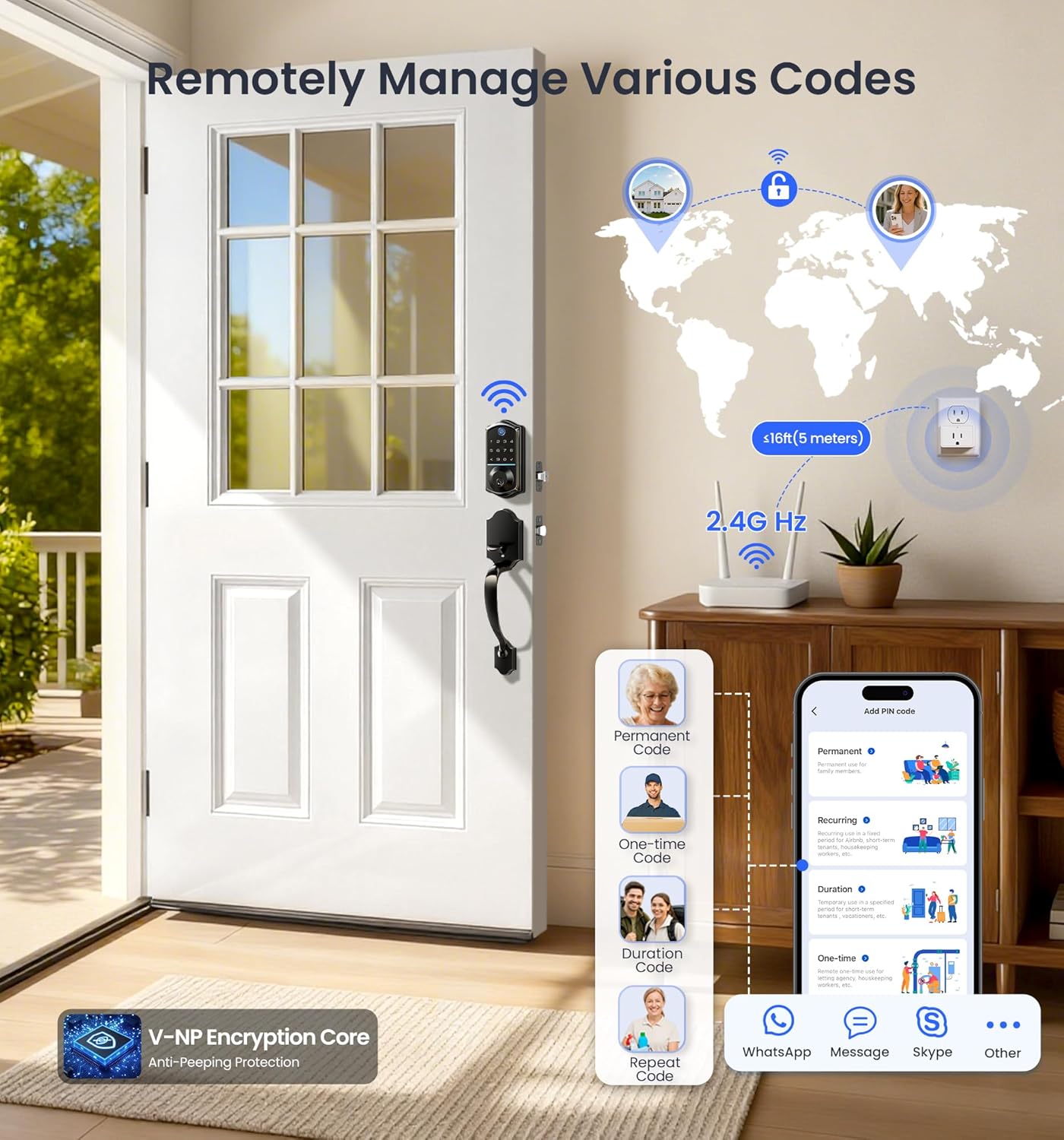 Remotely create and share permanent, one-time, duration, and recurring codes via KK Home app (G1 Gateway required).