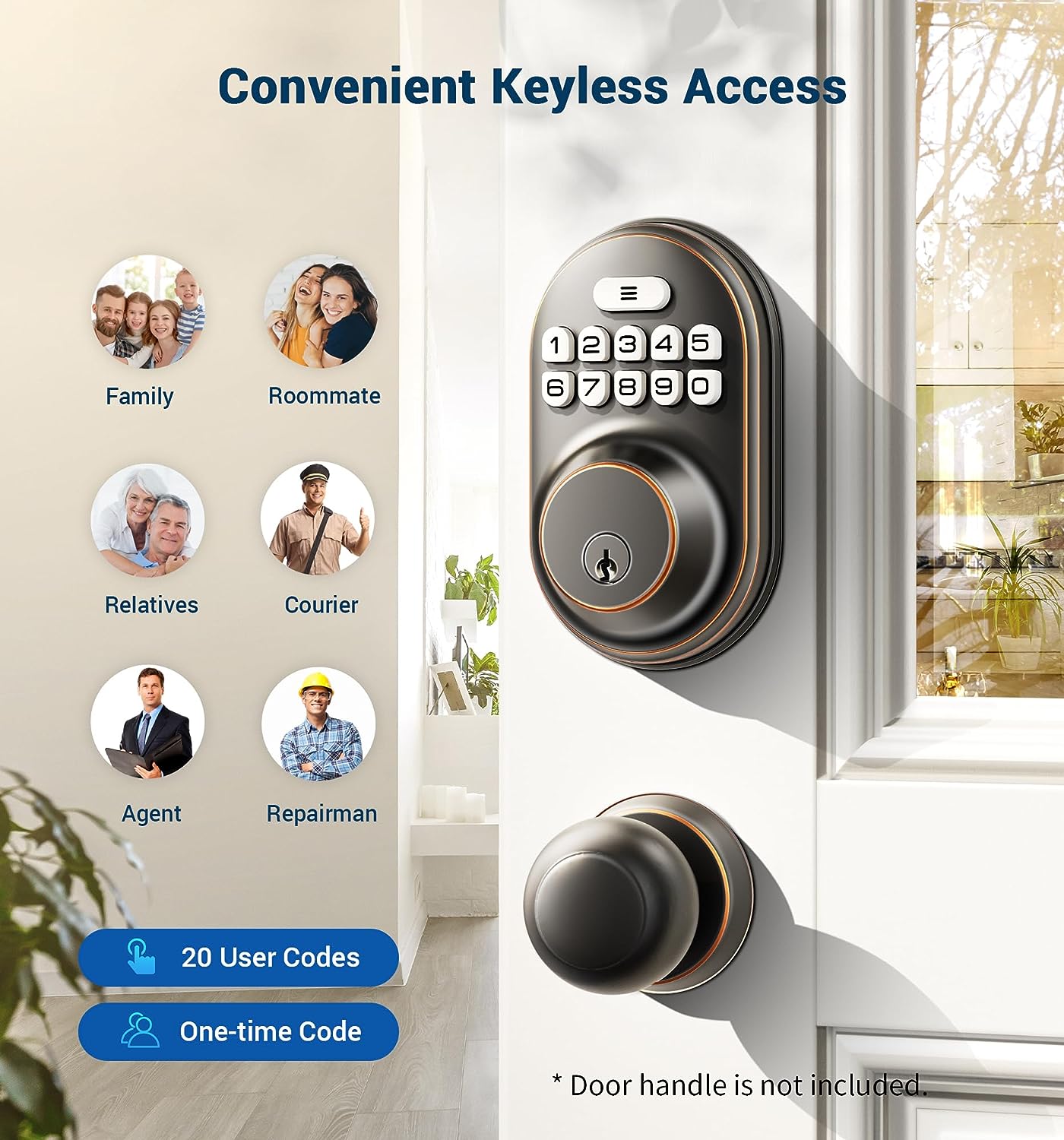 Veise Keyless Entry Door Lock, Electronic Keypad Deadbolt, Keyed Entry, Auto Lock, Anti-Peeking Password, Back Lit & Easy Installation Design