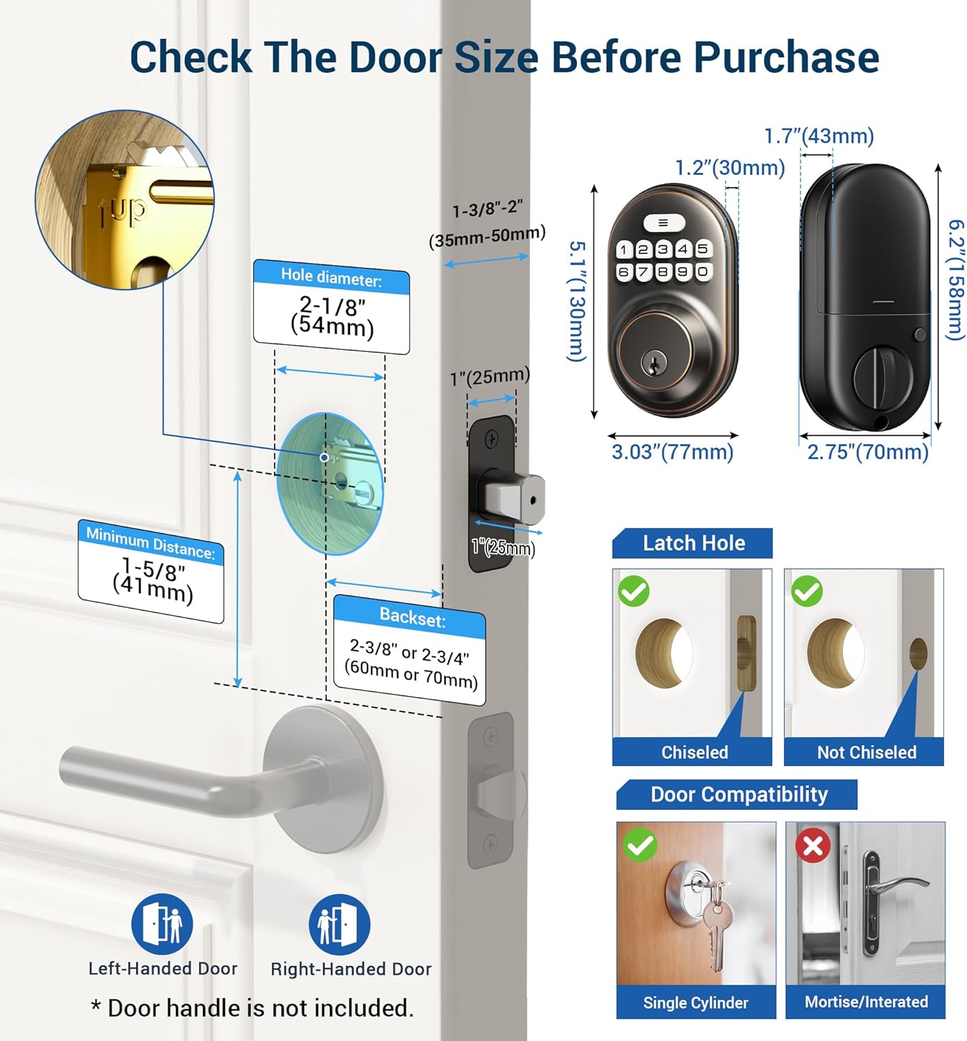 Veise Keyless Entry Door Lock, Electronic Keypad Deadbolt, Keyed Entry, Auto Lock, Anti-Peeking Password, Back Lit & Easy Installation Design