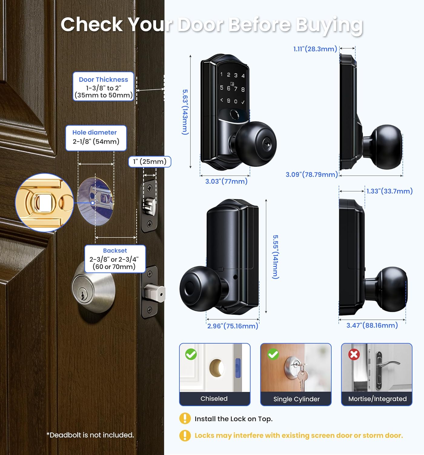 Veise VE028 Built-in Wi-Fi Smart Lock with Knob