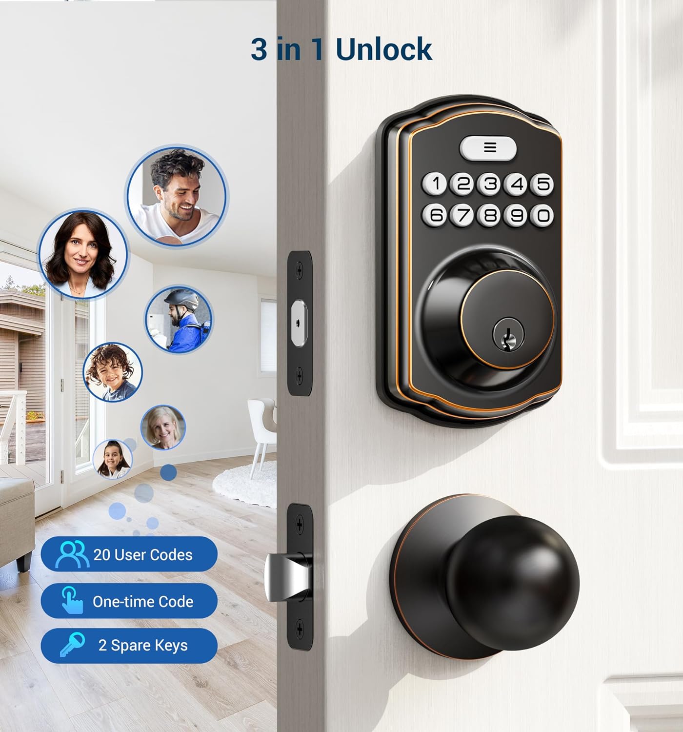 Veise KS01C Keypad Deadbolt Lock with Knobs