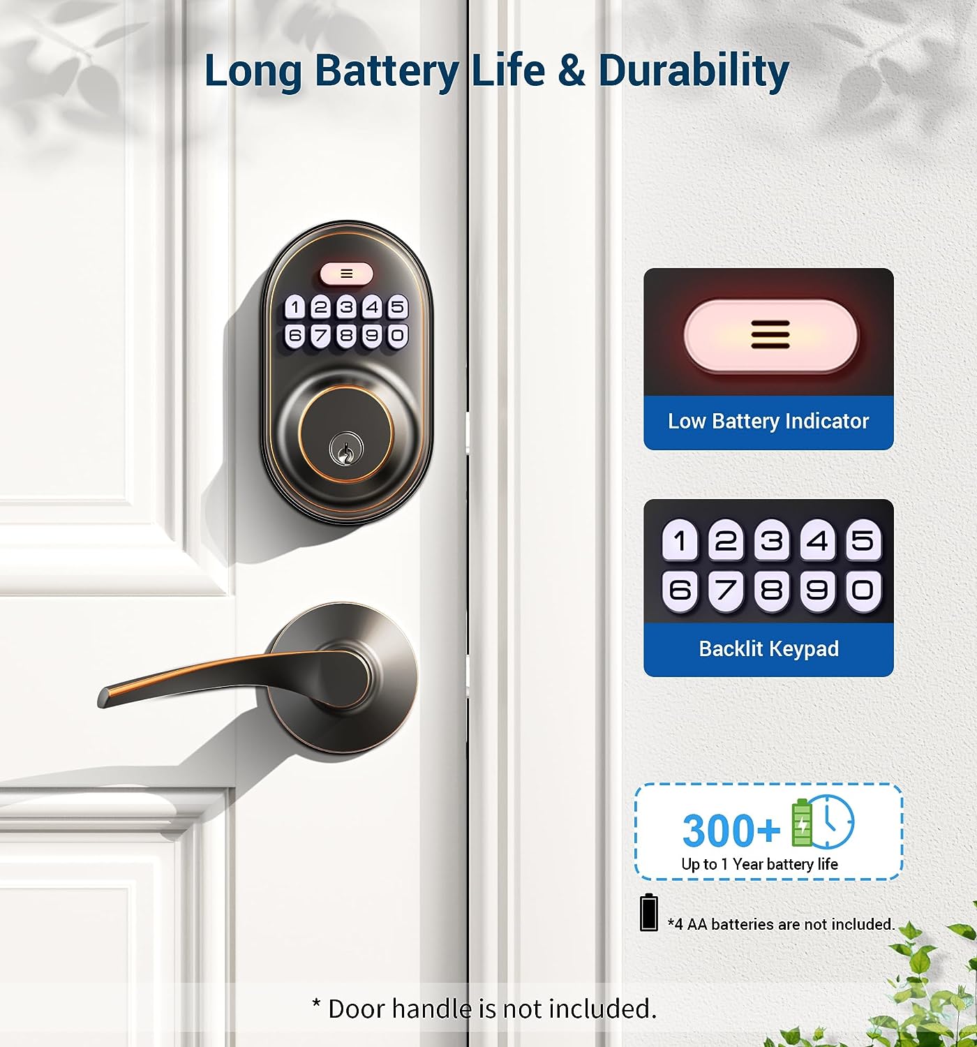 Veise Keyless Entry Door Lock, Electronic Keypad Deadbolt, Keyed Entry, Auto Lock, Anti-Peeking Password, Back Lit & Easy Installation Design