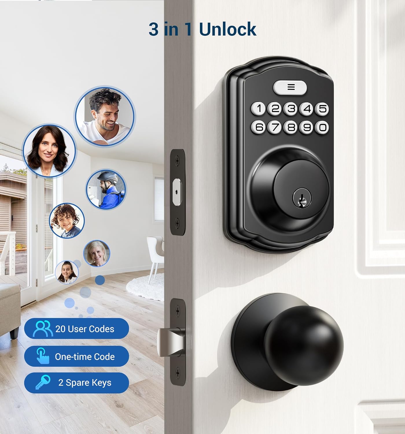 Veise KS01C Keypad Deadbolt Lock with Knobs