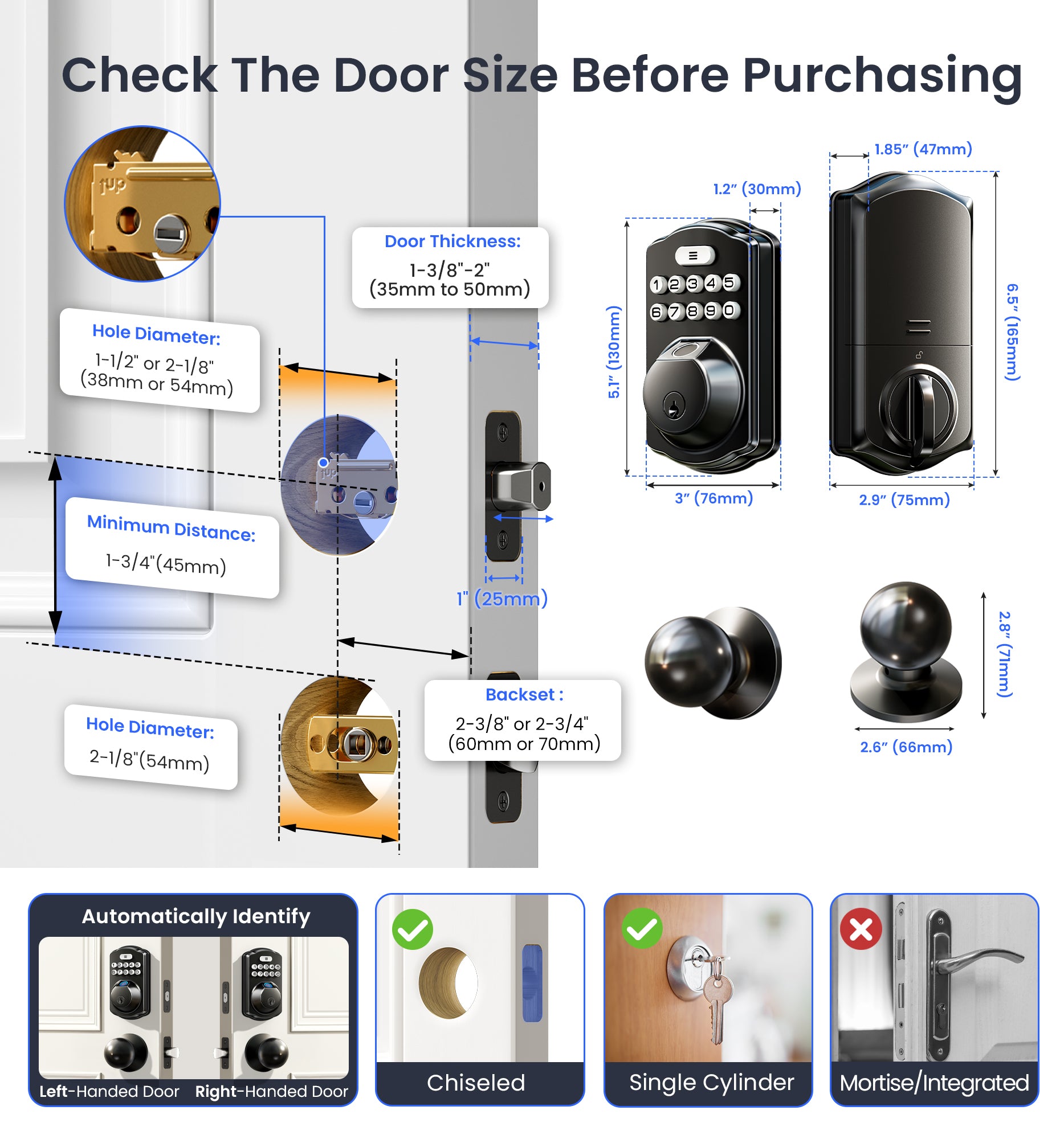 Veise VE012W-K Built-in WiFi Fingerprint Smart Lock with 2 Knobs