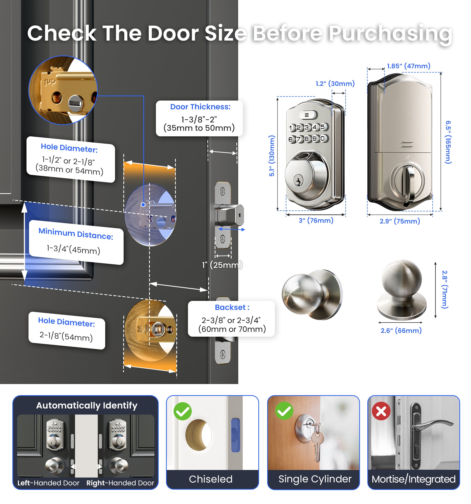Veise VE012W-K Built-in WiFi Fingerprint Smart Lock with 2 Knobs