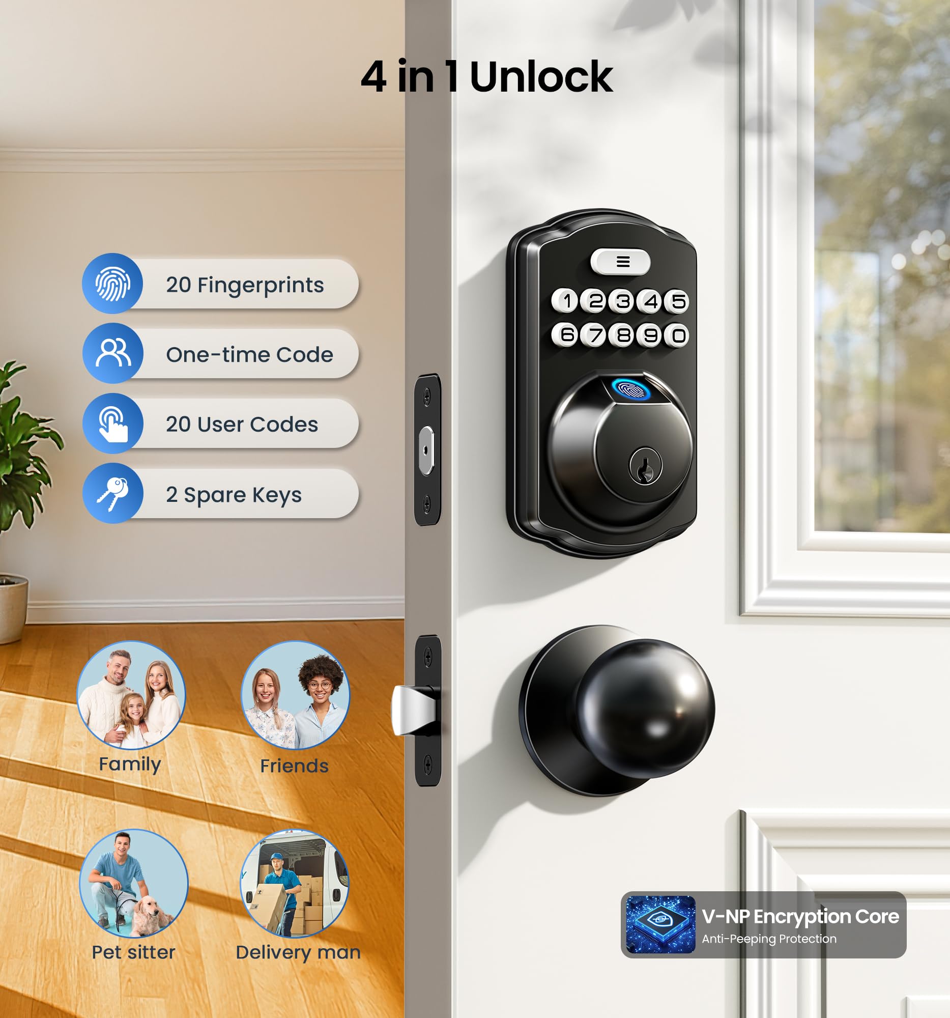 Veise KS02C Fingerprint Deadbolt Lock with Knobs