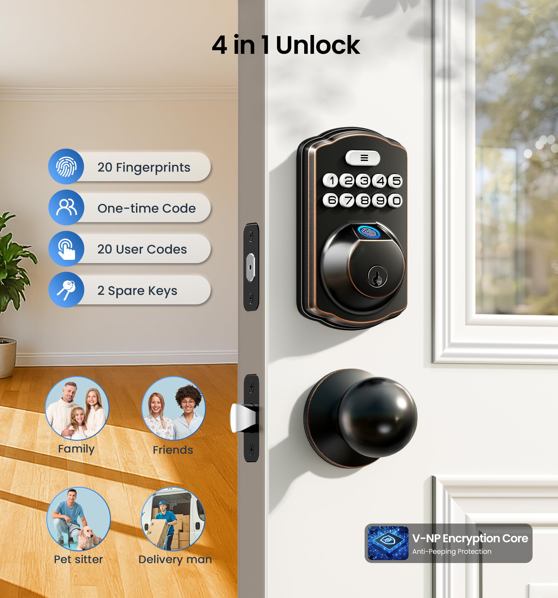 Veise KS02C Fingerprint Deadbolt Lock with Knobs