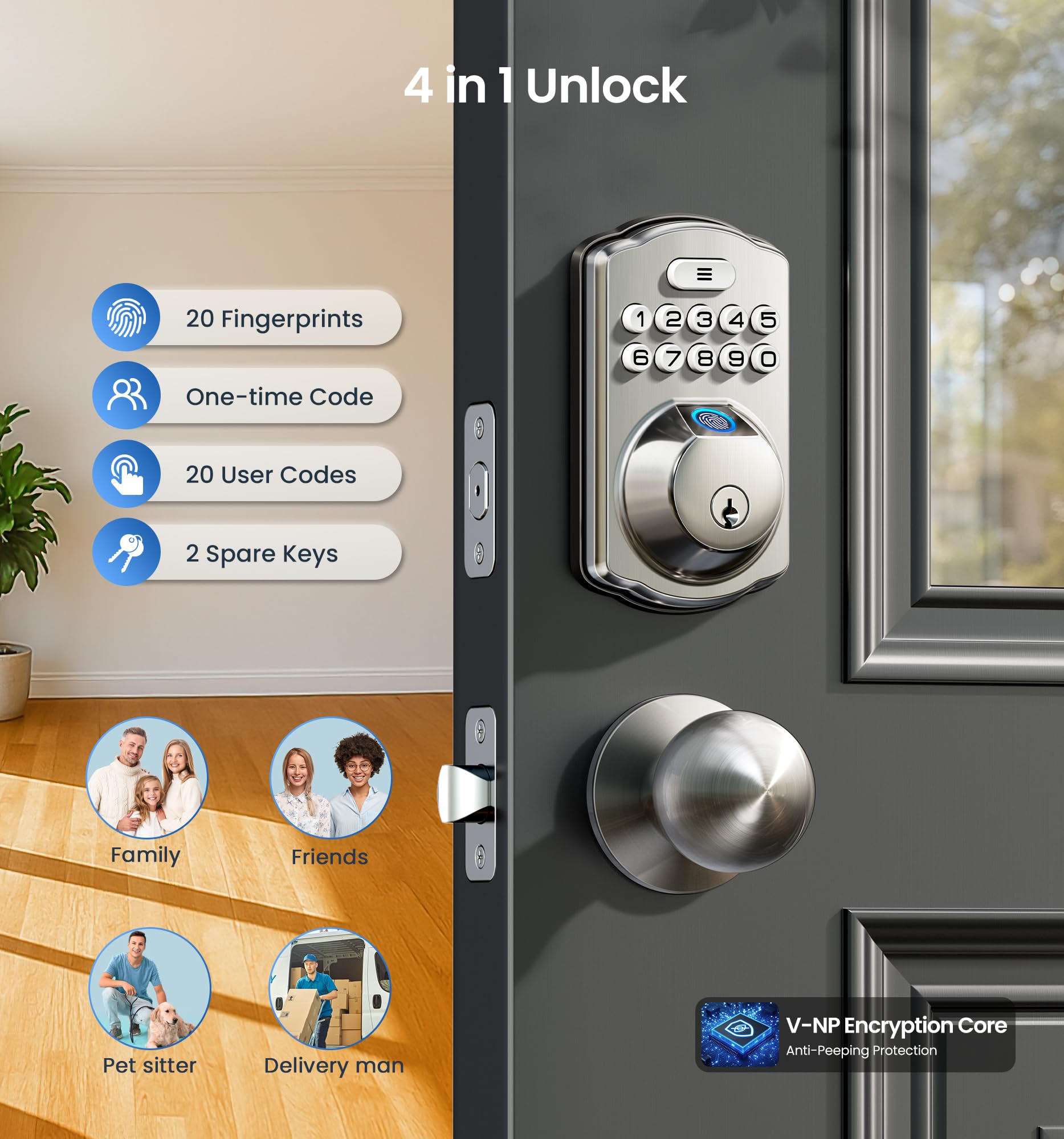 Veise KS02C Fingerprint Deadbolt Lock with Knobs
