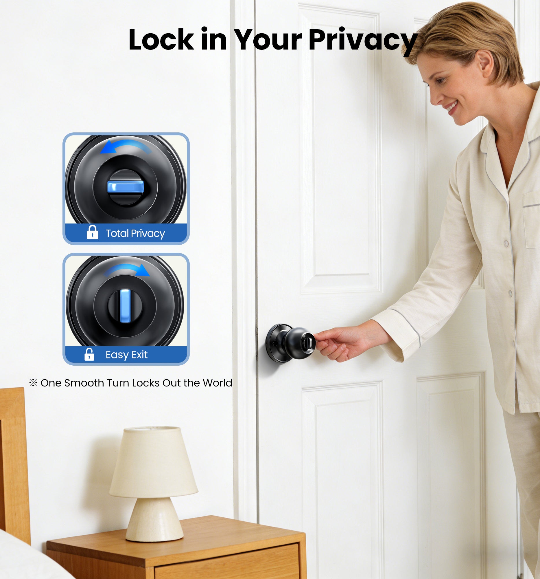 Veise KF02 Privacy Door Knob, Keyless Interior Door Locks for Bedroom & Bathroom