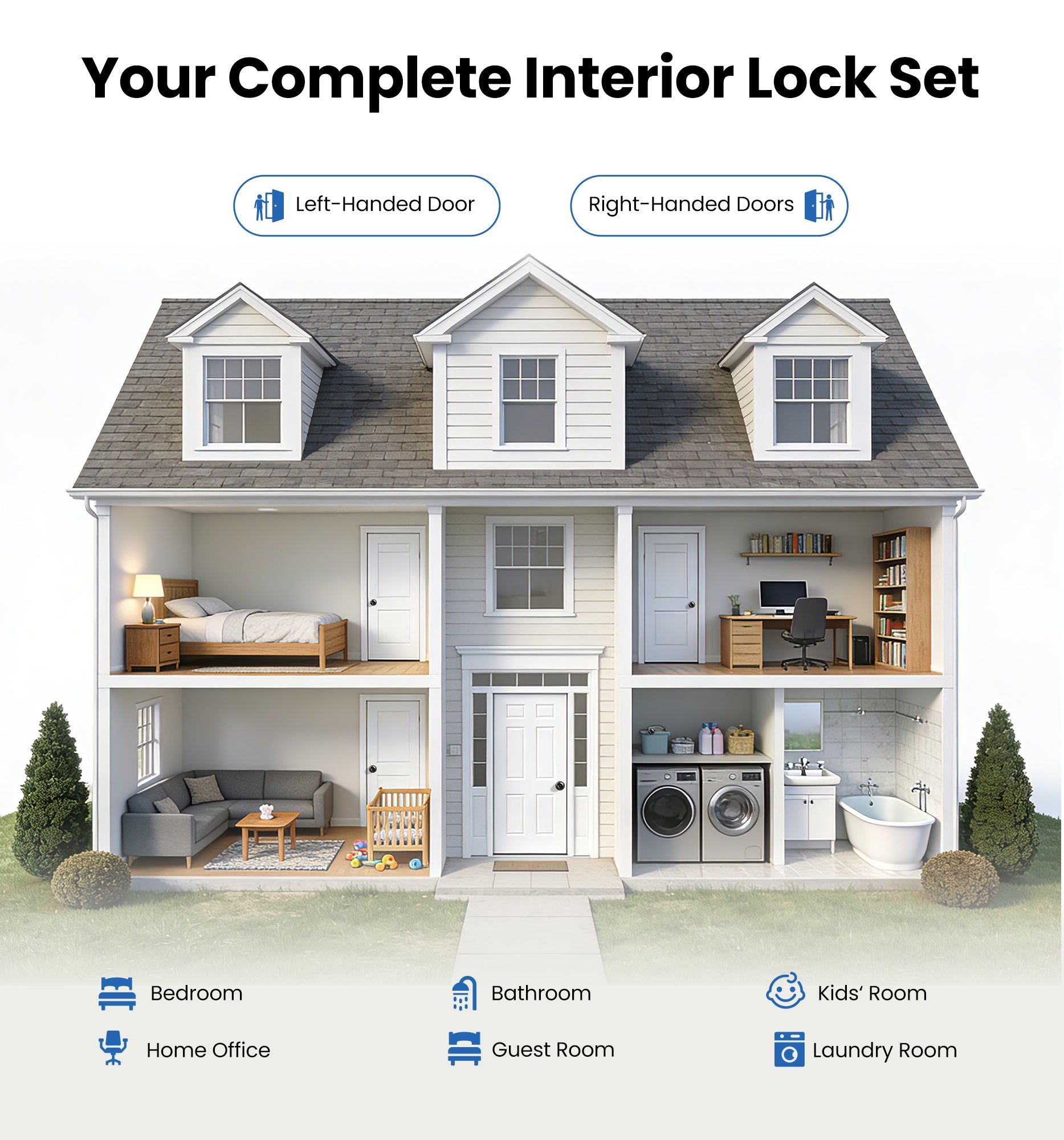 Veise KF06 Privacy Door Knobs Set, Keyless Interior Door Locks for Bedroom & Bathroom